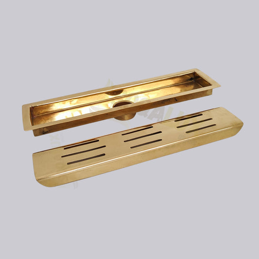 Unlacquered Brass Linear Floor Drain - Handcrafted Drain For Bathroom.
