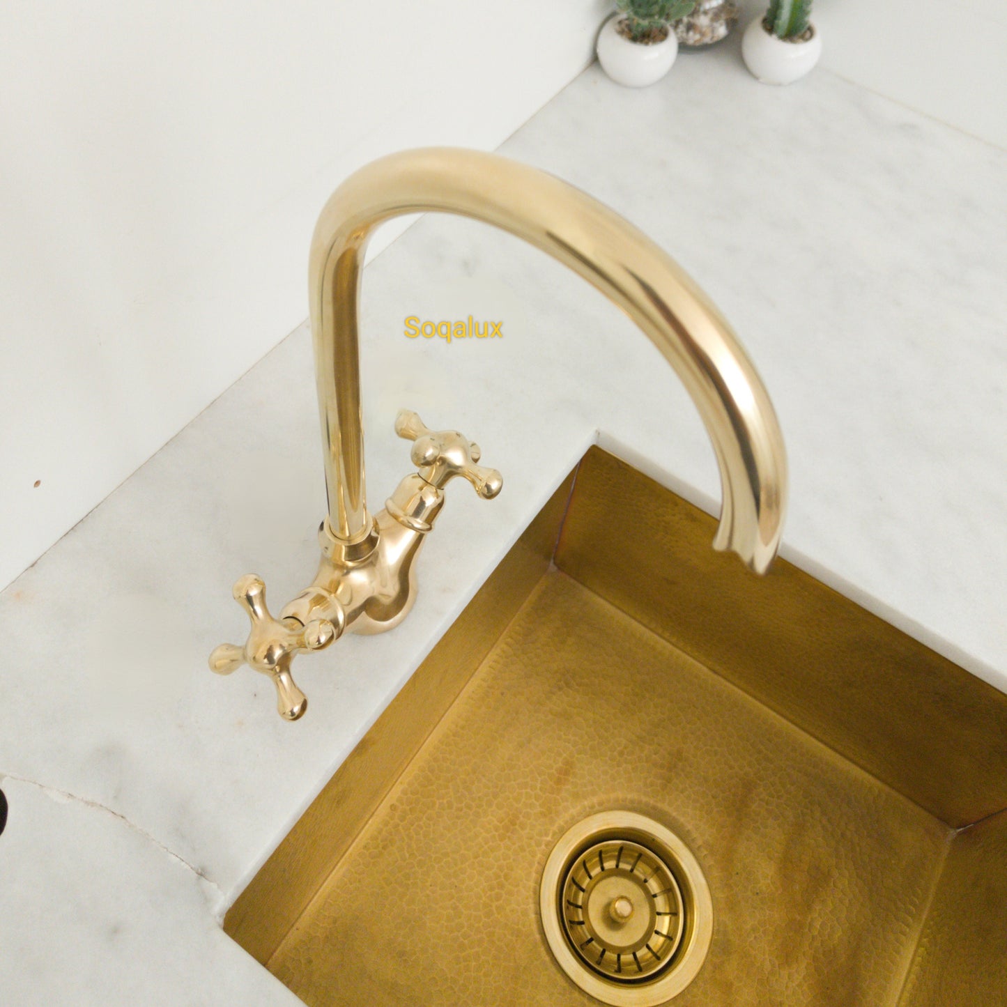 Unlacquered Solid brass kitchen faucet, Antique faucet.