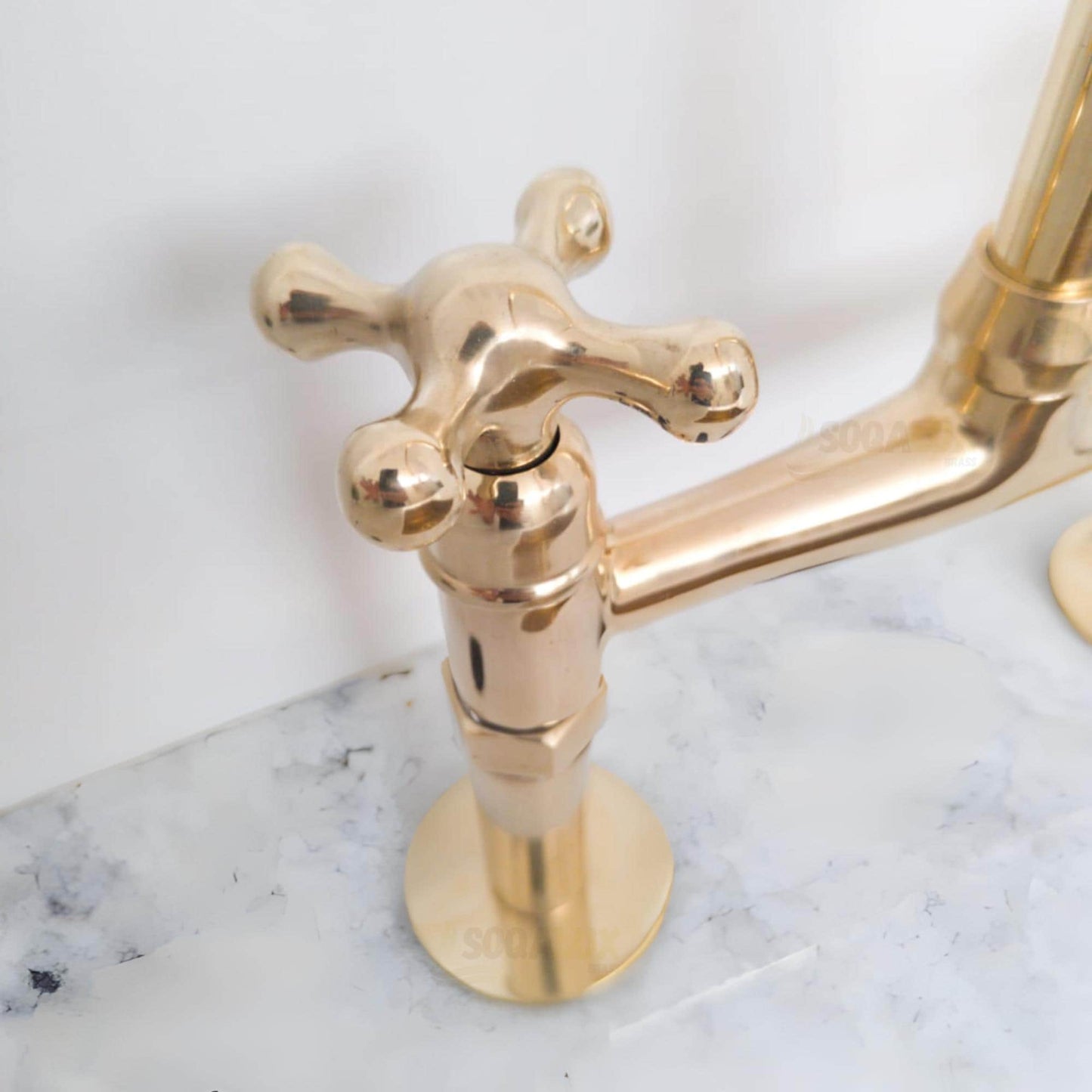Unlacquered Solid Brass Bridge Kitchen Faucet, Antique Brass Vintage Sink Tap.