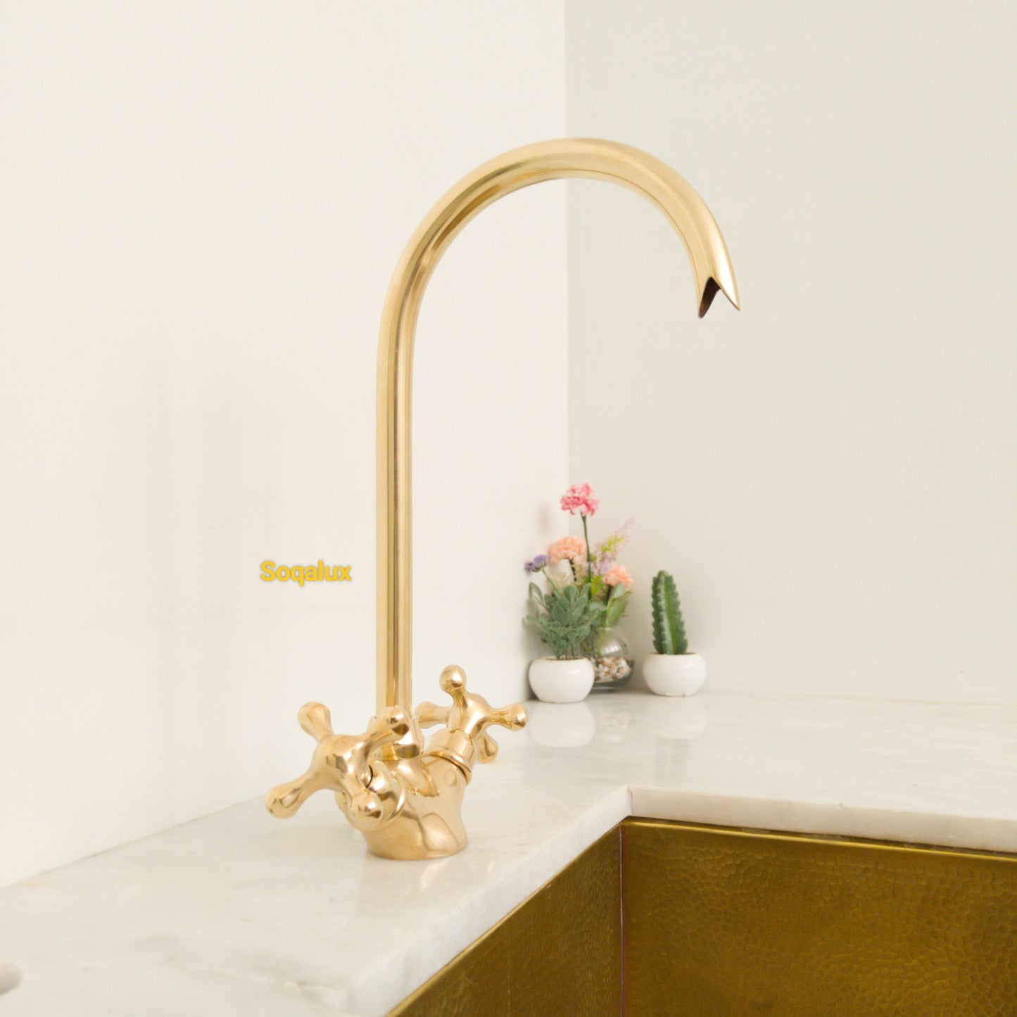 Unlacquered Solid brass kitchen faucet, Antique faucet.