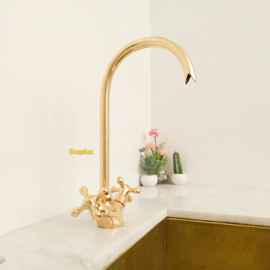 Unlacquered Solid brass kitchen faucet, Antique faucet.