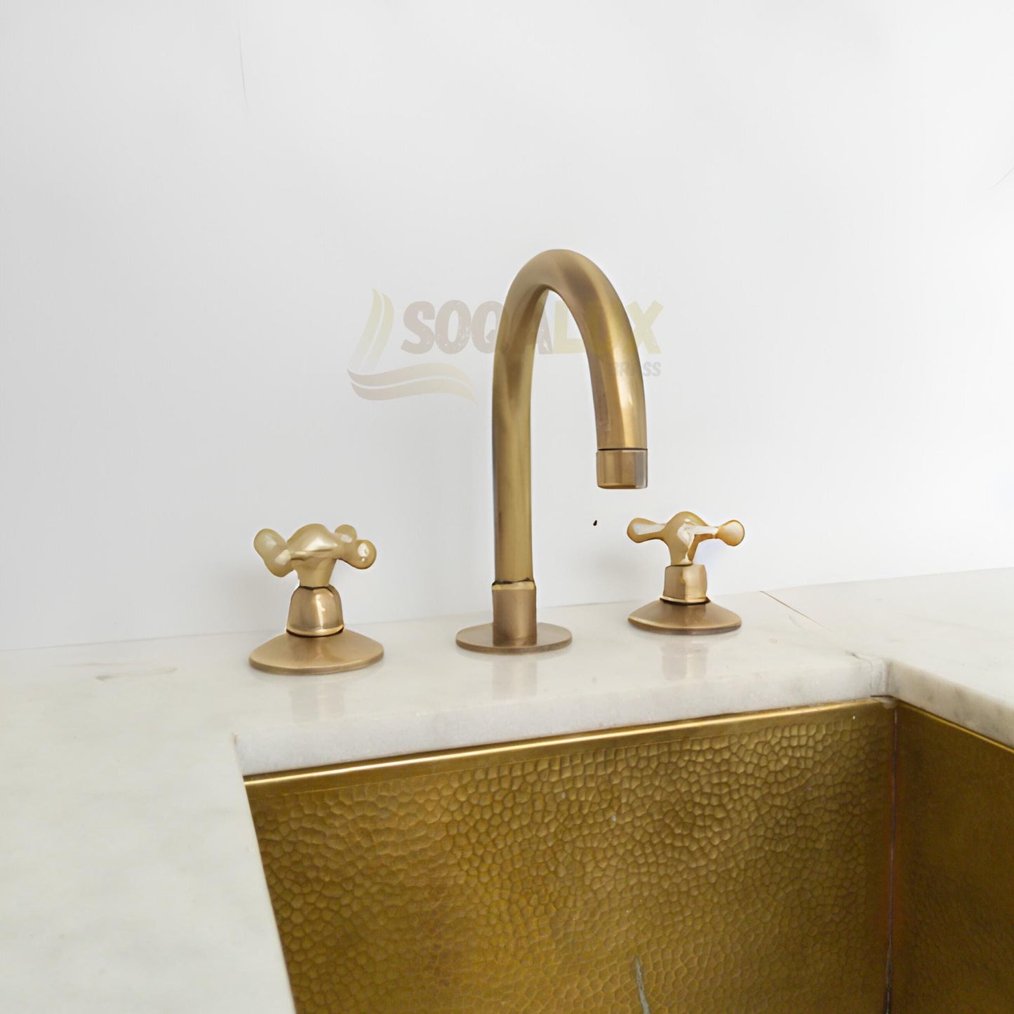 Unlacquered Brass Faucet, Solid Brass Widespread 3-Hole Deck Mount Vanity Sink Faucet, Bathroom Tap.