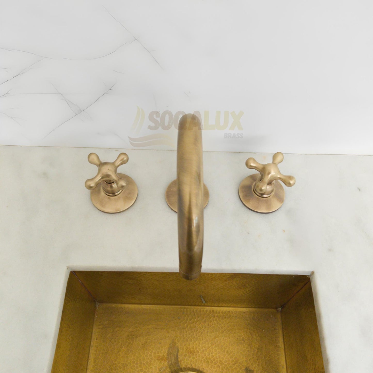 Unlacquered Brass Faucet, Solid Brass Widespread 3-Hole Deck Mount Vanity Sink Faucet, Bathroom Tap.
