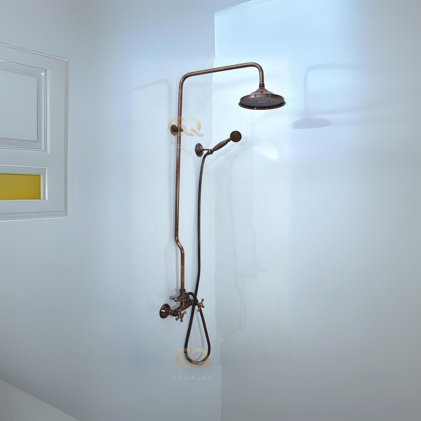 Unlacquered Copper Shower System, Aged Copper Shower, Shower.