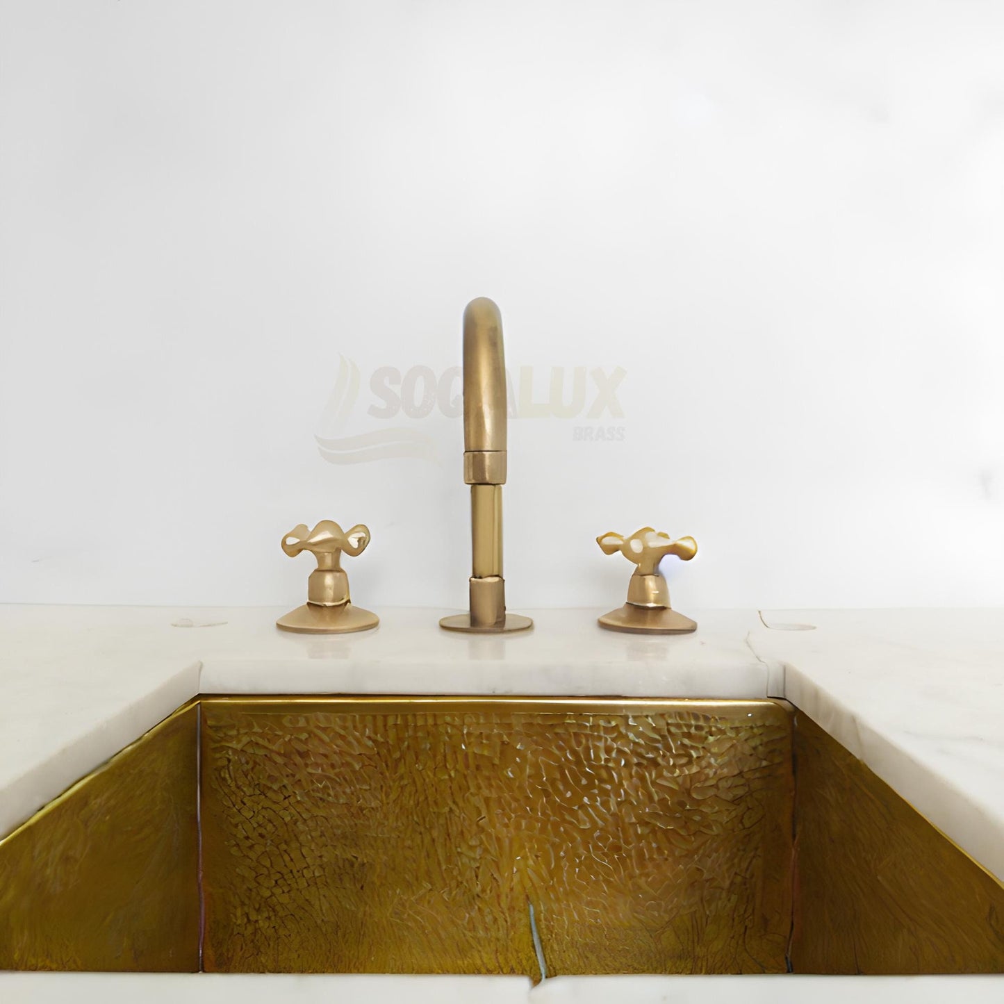 Unlacquered Brass Faucet, Solid Brass Widespread 3-Hole Deck Mount Vanity Sink Faucet, Bathroom Tap.