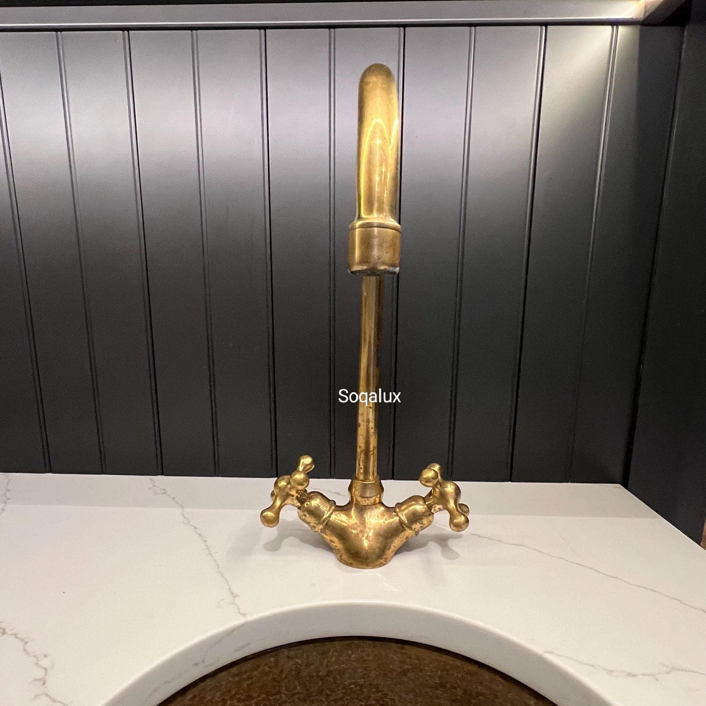 Unlacquered Solid brass kitchen faucet, Antique faucet.