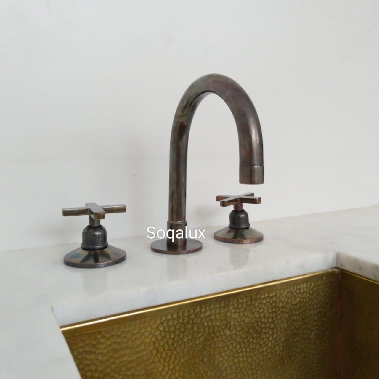 Unlacquered Dark Bronze Vanity Sink Faucet, Solid Brass Widespread 3-Hole Bathroom Tap.