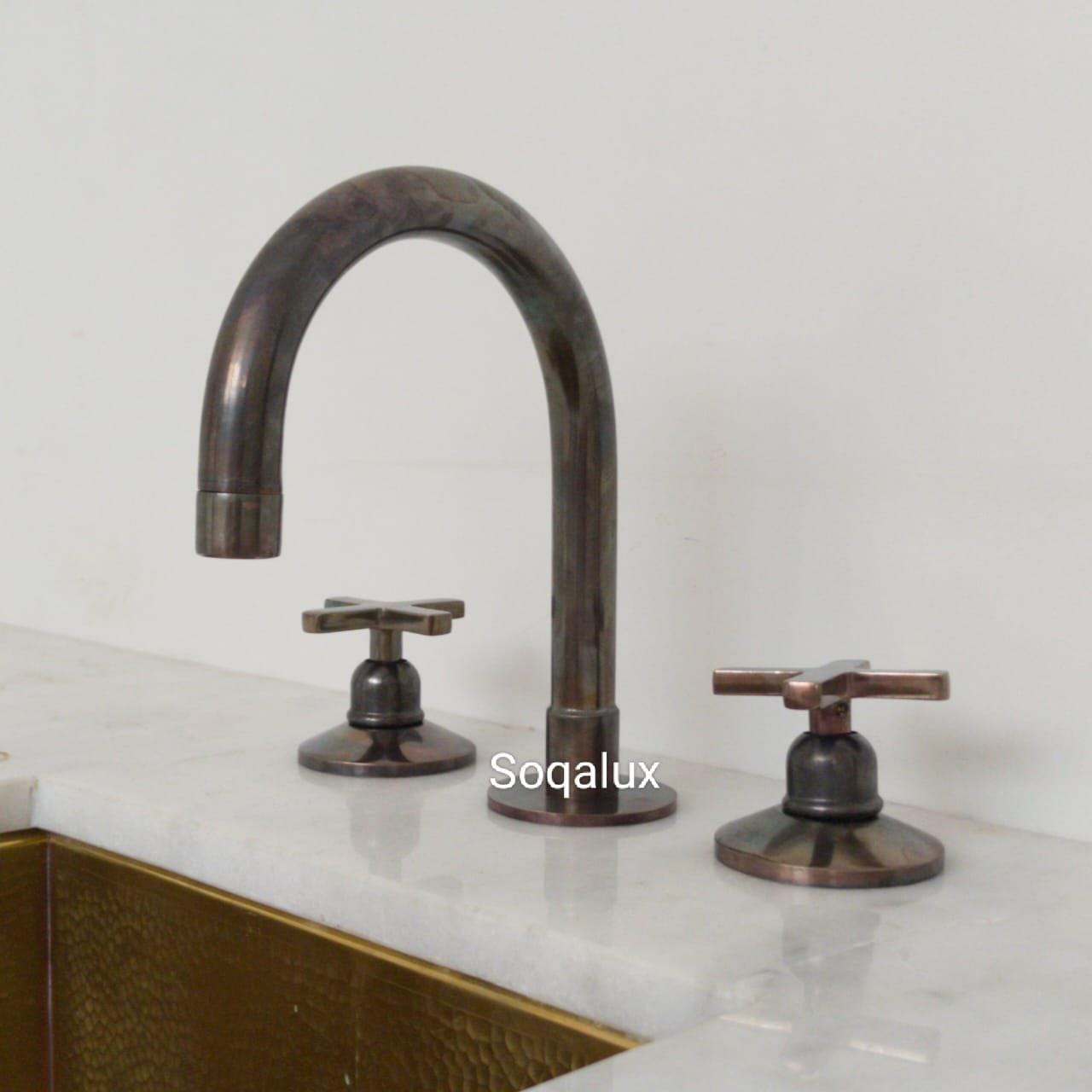 Unlacquered Dark Bronze Vanity Sink Faucet, Solid Brass Widespread 3-Hole Bathroom Tap.