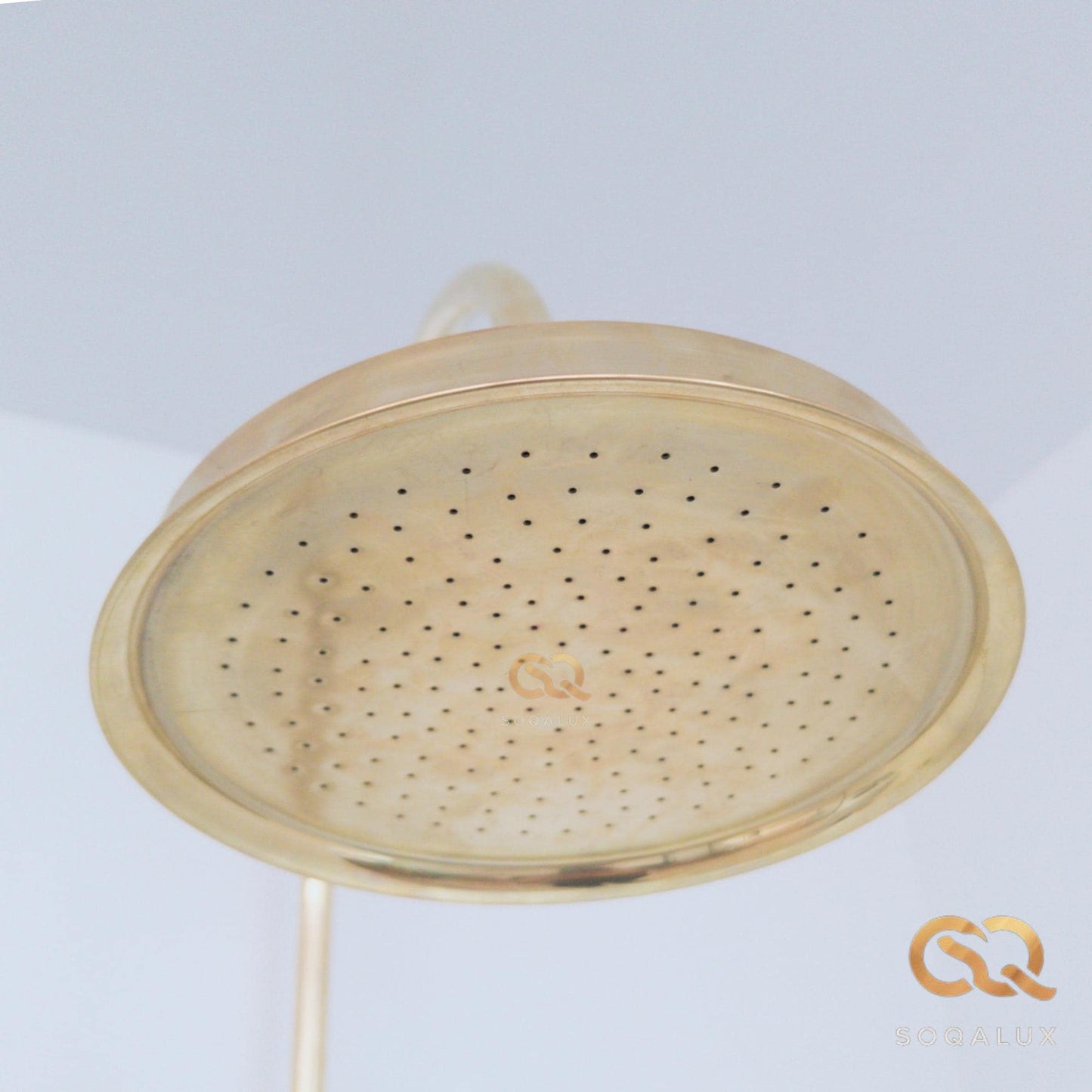Unlacquered Solid Brass Shower Head With Extension Arm.
