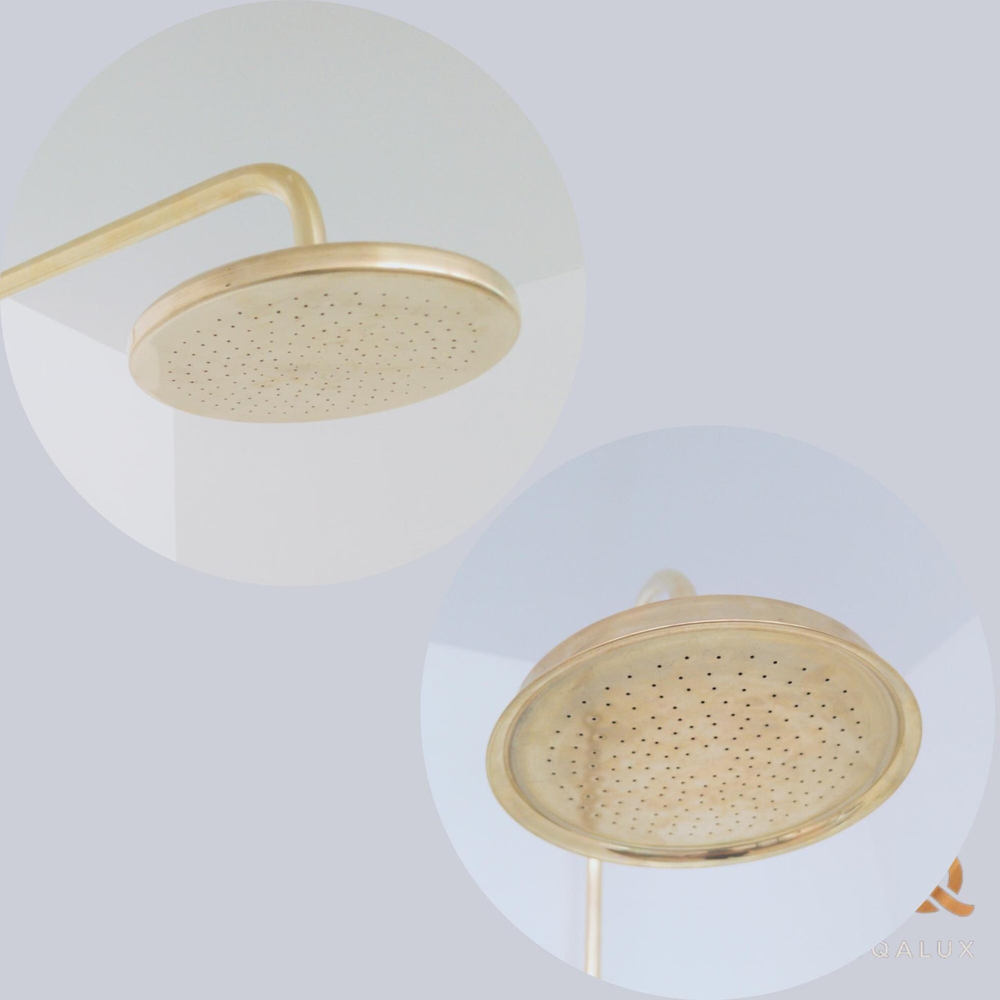 Unlacquered Solid Brass Shower Head With Extension Arm.