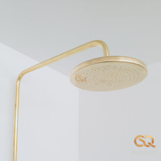 Unlacquered Solid Brass Shower Head With Extension Arm.