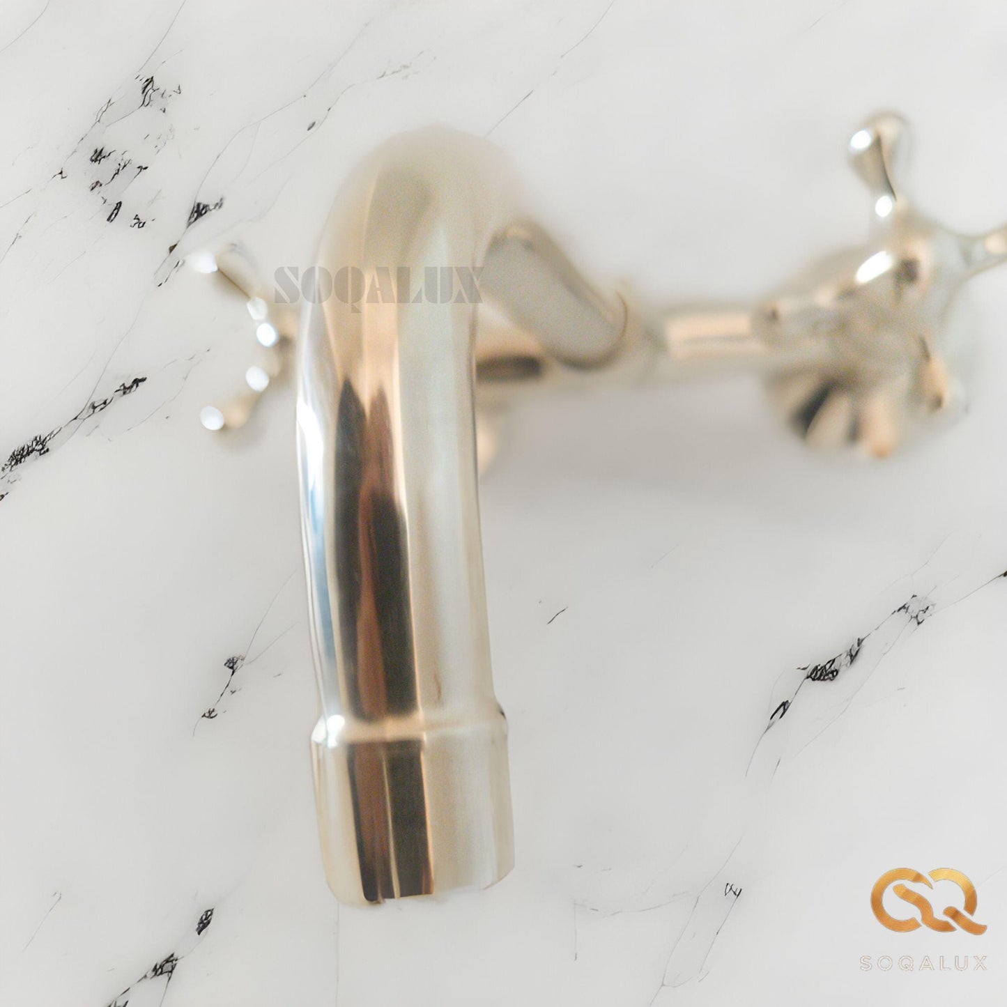 Nickel Wall mounted Bathroom Sink Faucet with Cross Handles, wall mounted nickel color, Antique style.