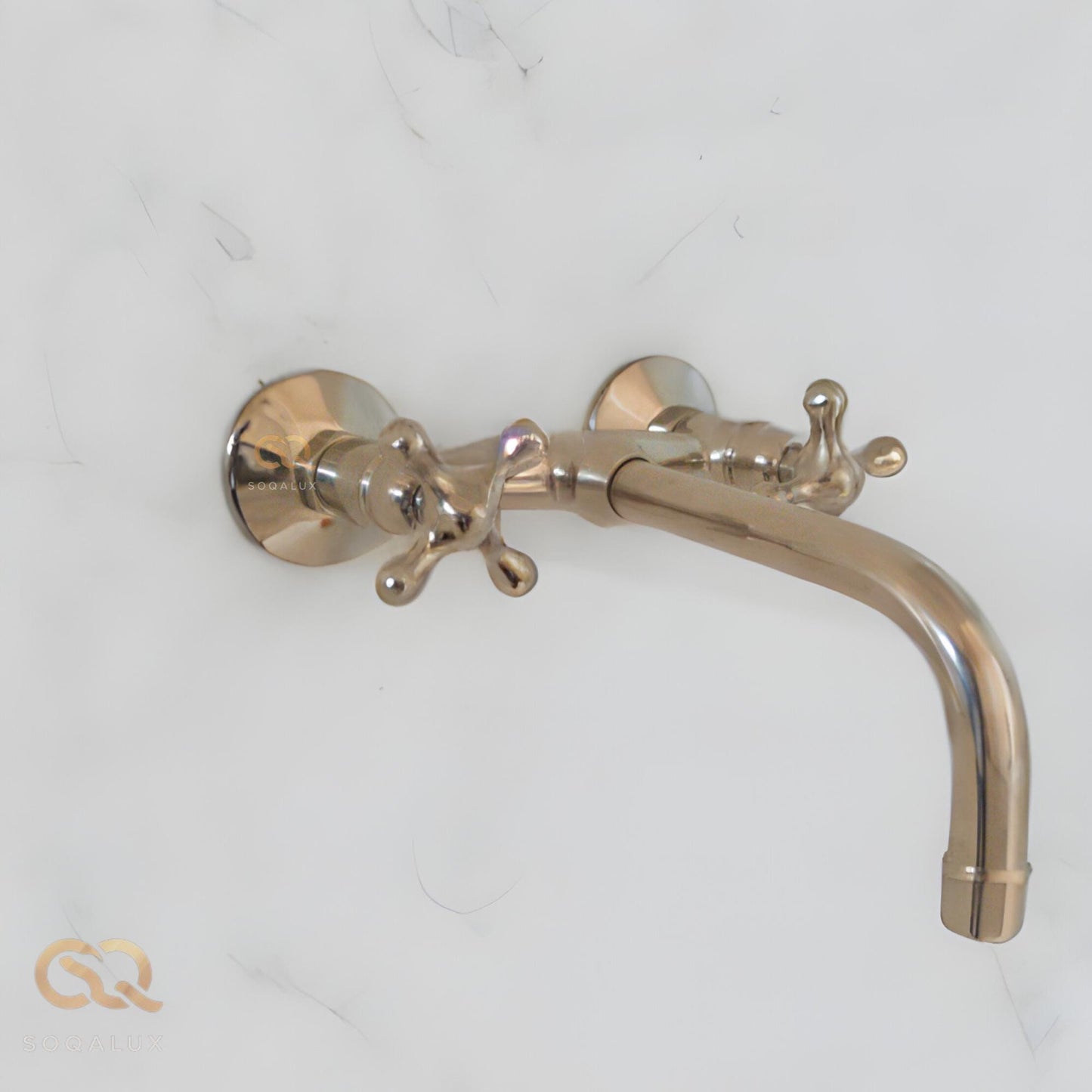 Nickel Wall mounted Bathroom Sink Faucet with Cross Handles, wall mounted nickel color, Antique style.