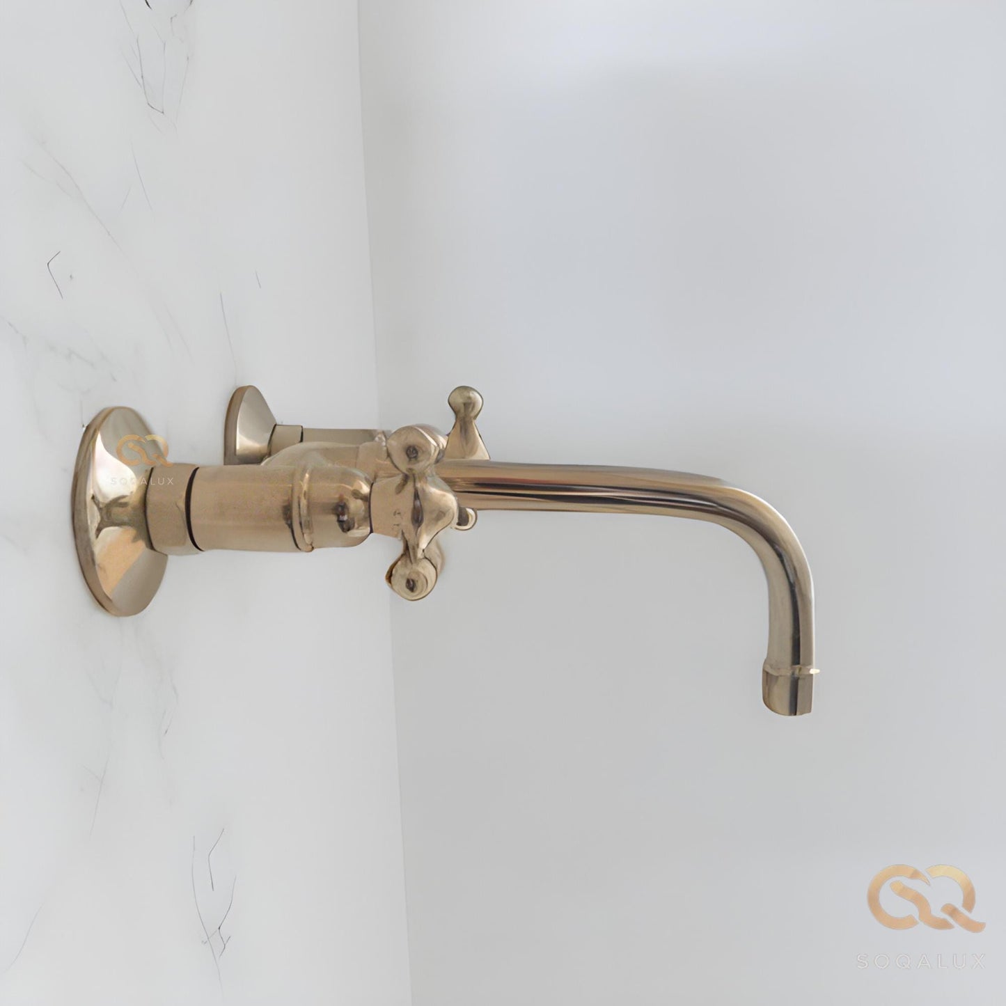 Nickel Wall mounted Bathroom Sink Faucet with Cross Handles, wall mounted nickel color, Antique style.