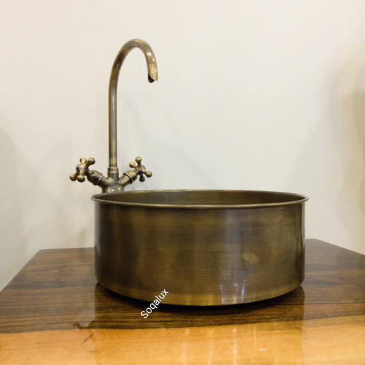 Handcrafted Brass Sink And Oil-Rubbed Bronze Faucet, Bohemian Decor, Eco-Friendly Home, Global Style, Bathroom Vanity