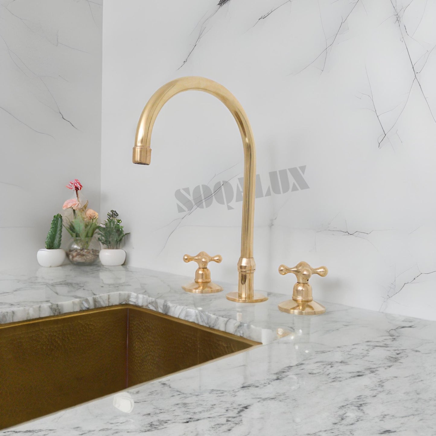 Unlacquered Solid Brass Faucet- vanity 3 holes faucet.