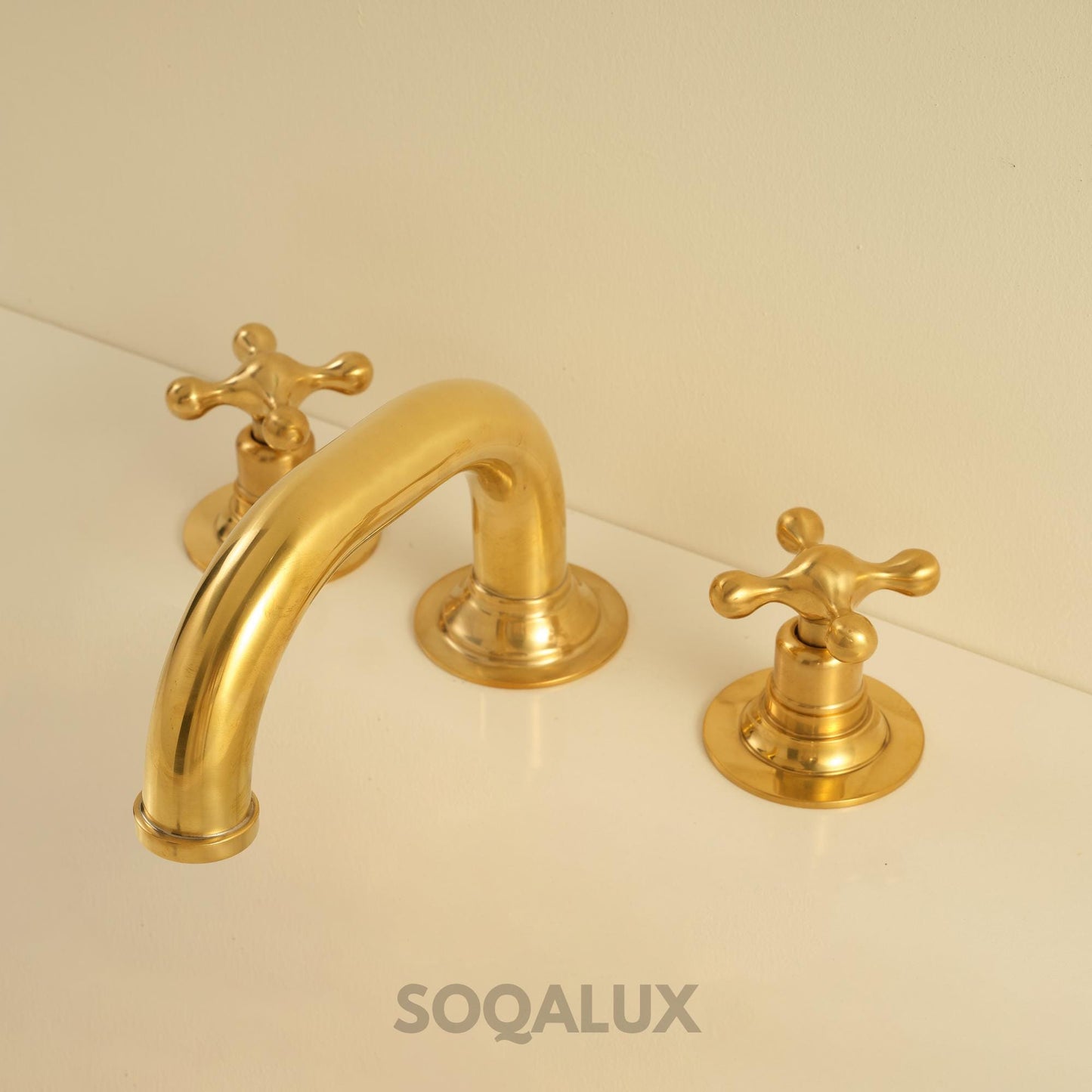 Solid Brass Bathroom Faucet, Unlacquered Gold Tap, Antique Style Gooseneck Faucet for Sink.