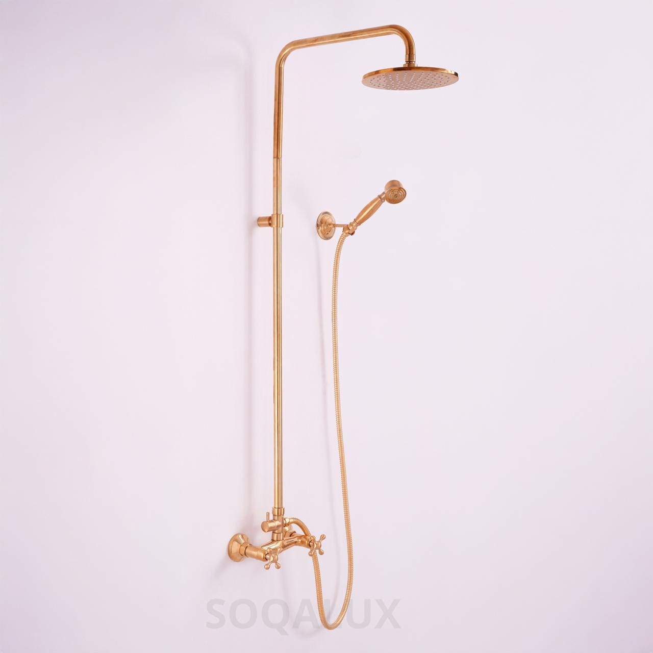 Unlacquered Brass Shower System, Wall-Mounted Shower, outdoor shower.
