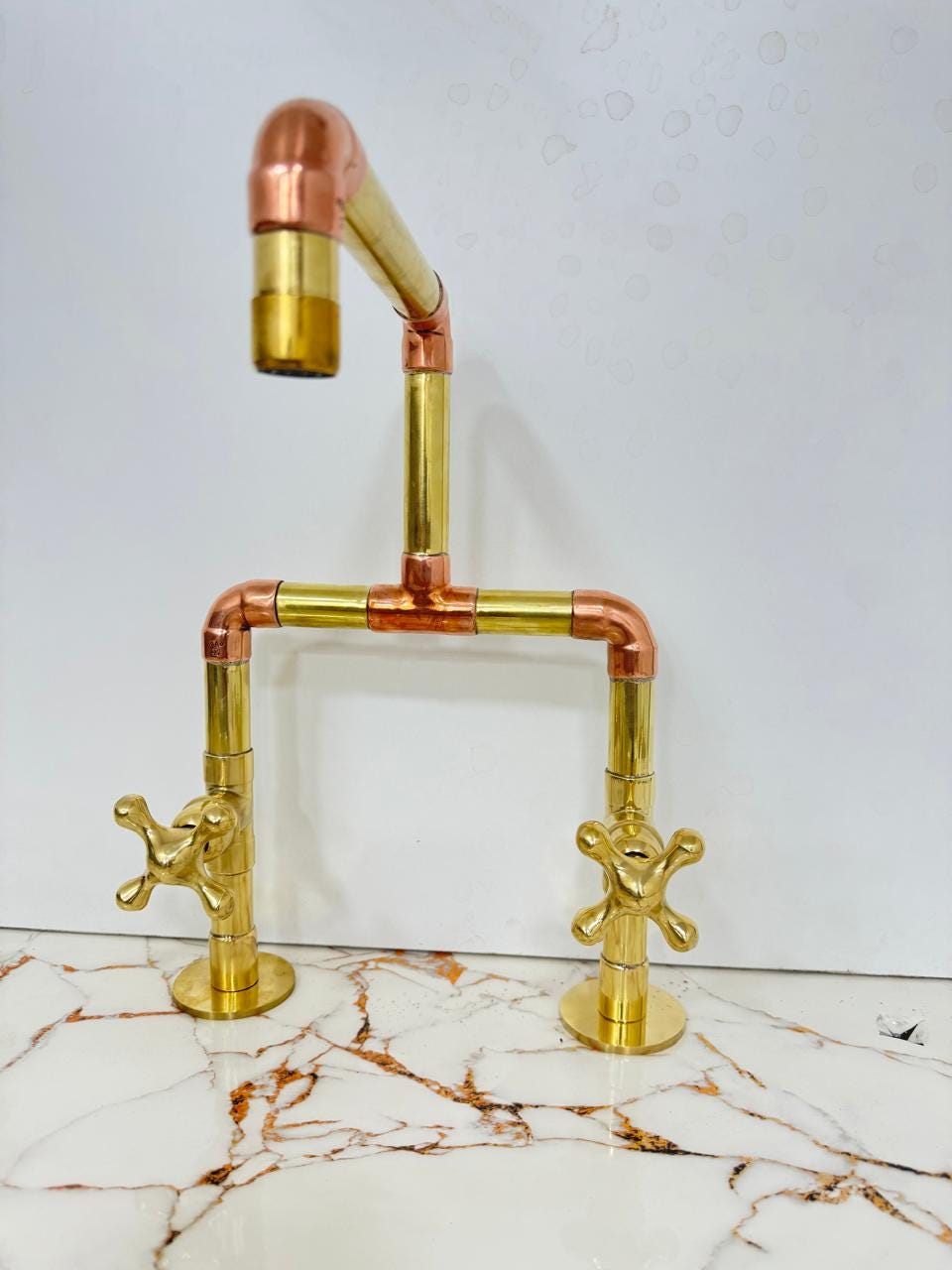 Unlacquered Brass & Copper Kitchen Faucet, Deck mount tap, Antique faucet.
