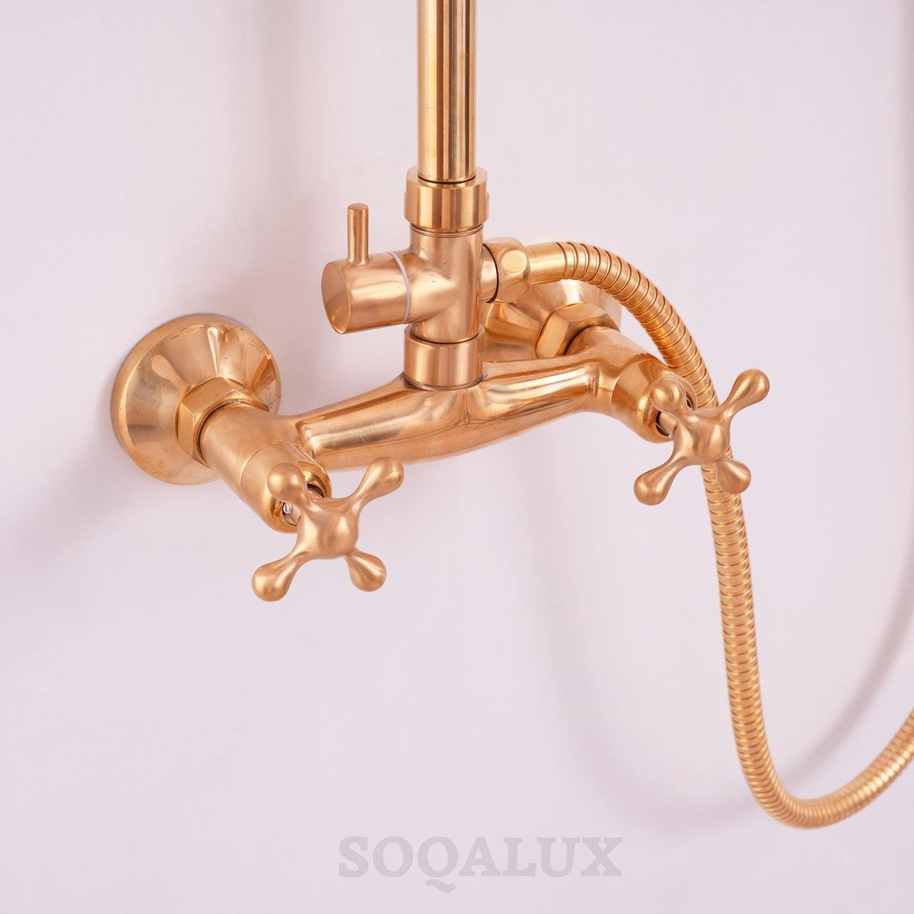 Unlacquered Brass Shower System, Wall-Mounted Shower, outdoor shower.