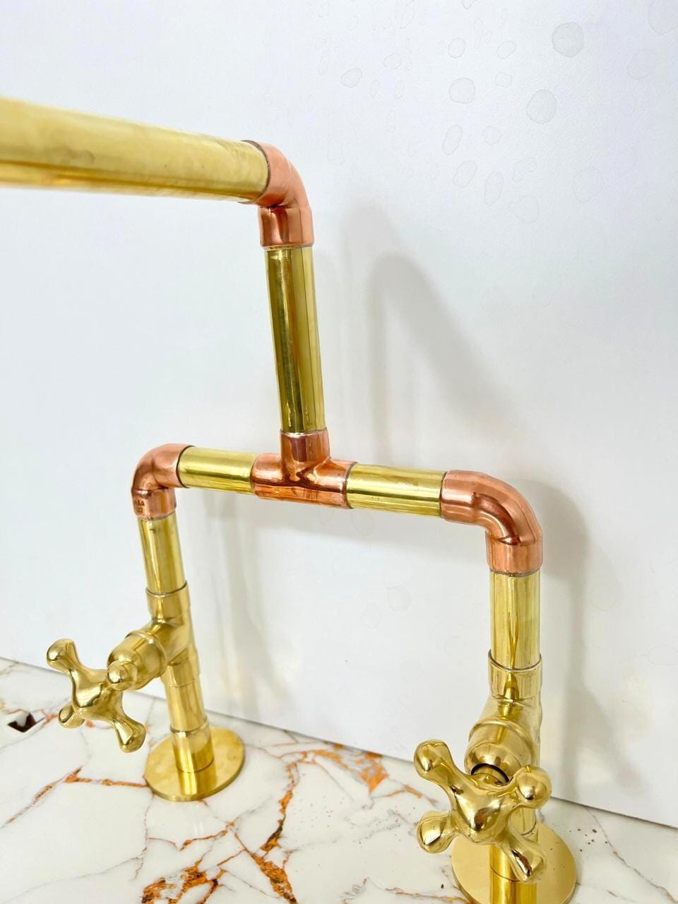 Unlacquered Brass & Copper Kitchen Faucet, Deck mount tap, Antique faucet.