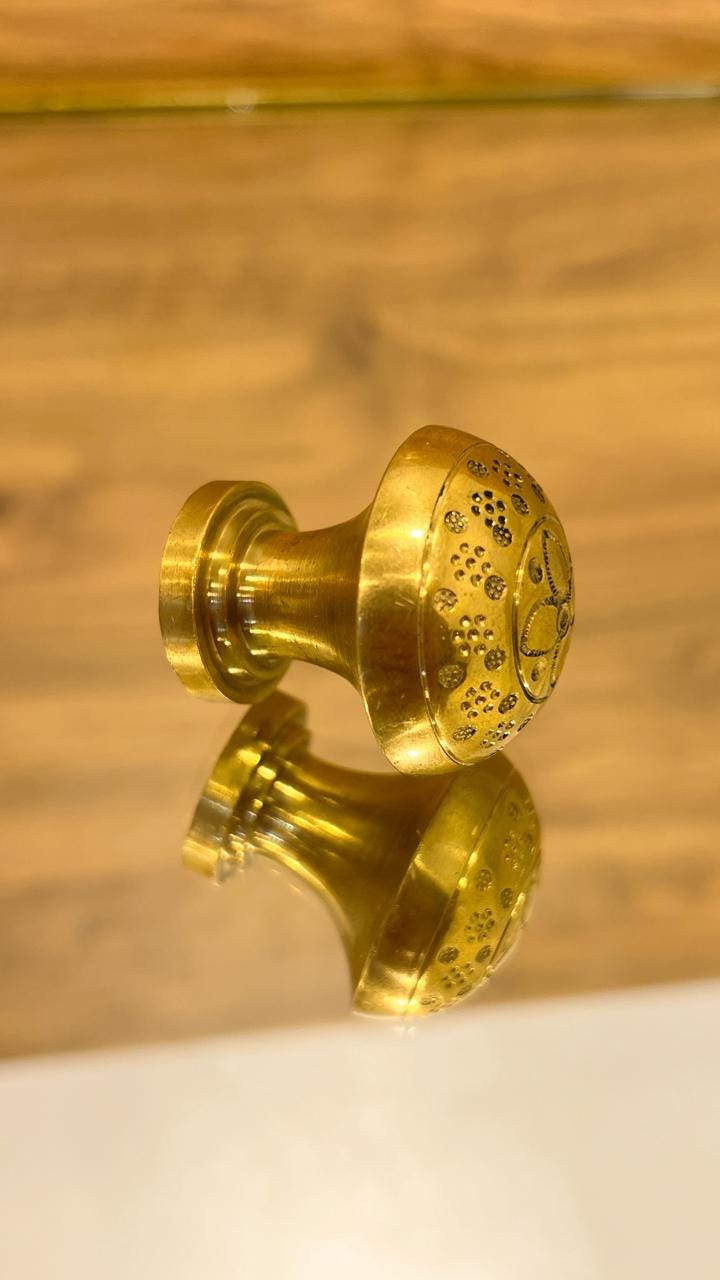 Unlacquered Brass Ball Cabinet Knobs- Engraved Drawer Pulls Handles.