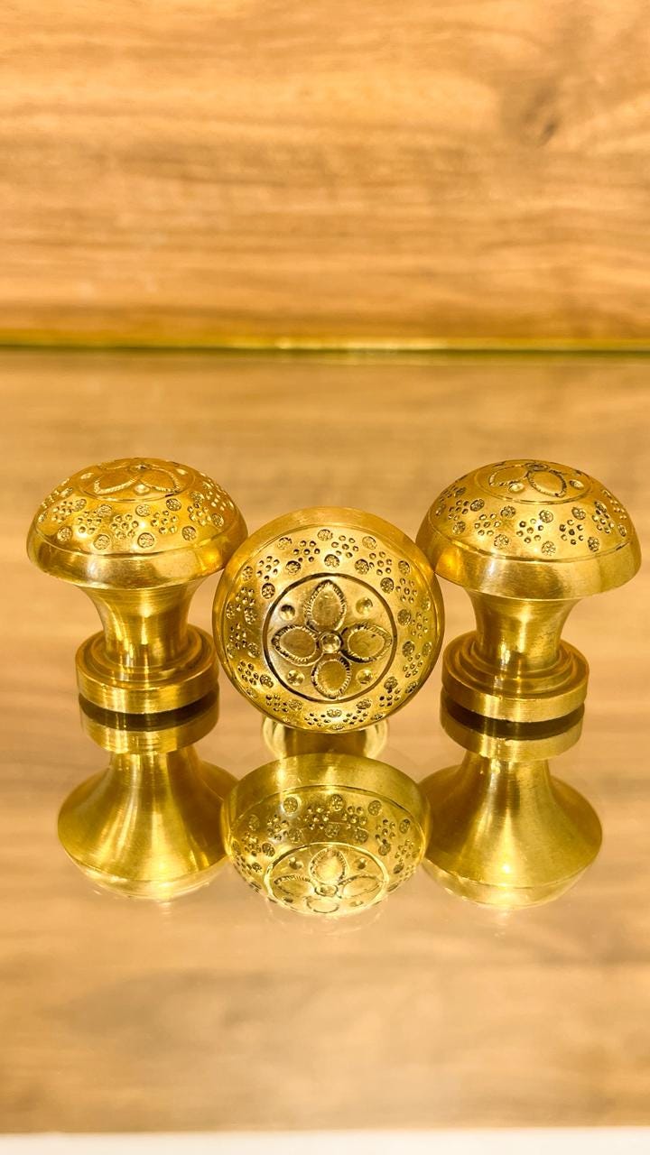 Unlacquered Brass Ball Cabinet Knobs- Engraved Drawer Pulls Handles.
