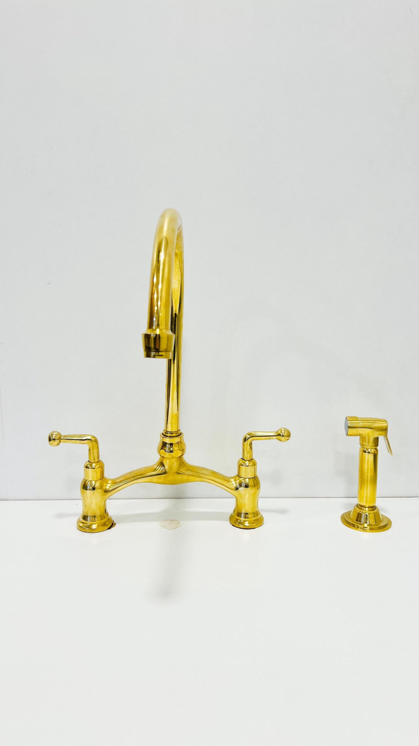 Unlacquered Solid Brass Kitchen Faucet, Antique Deck Mounted Faucet.