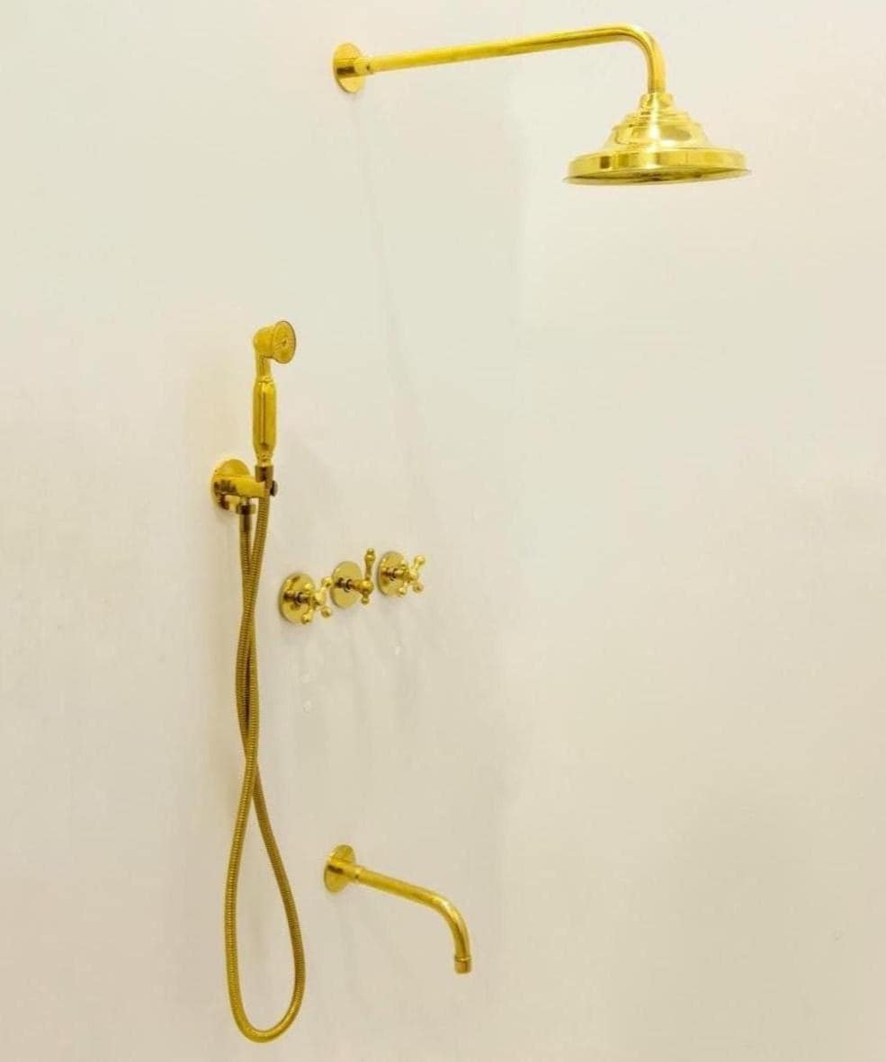 Unlacquered Solid brass shower system set, shower valve.