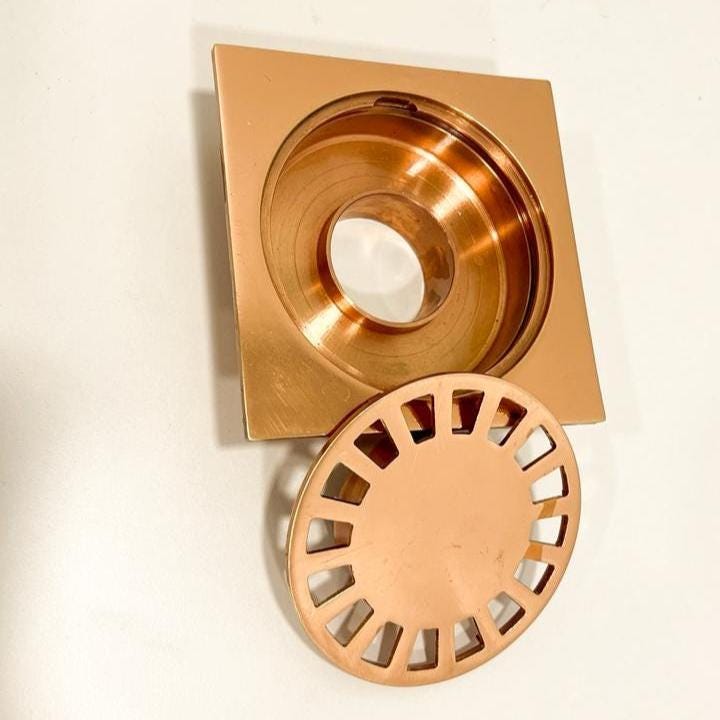 Unlacquered Square Solid Copper Shower Drain, Floor Drain.