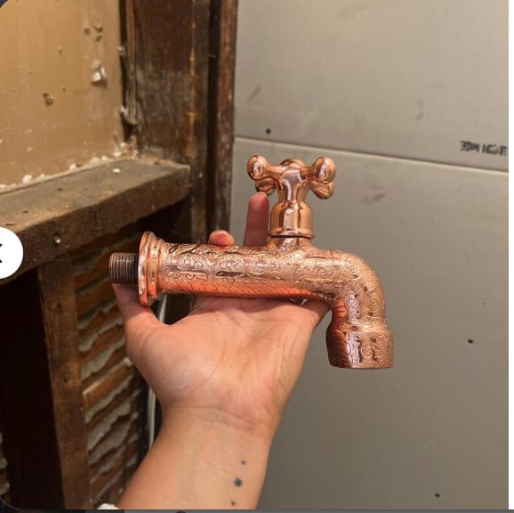 Engraved Copper Water Tap, Single Handle Faucet Cold Water.