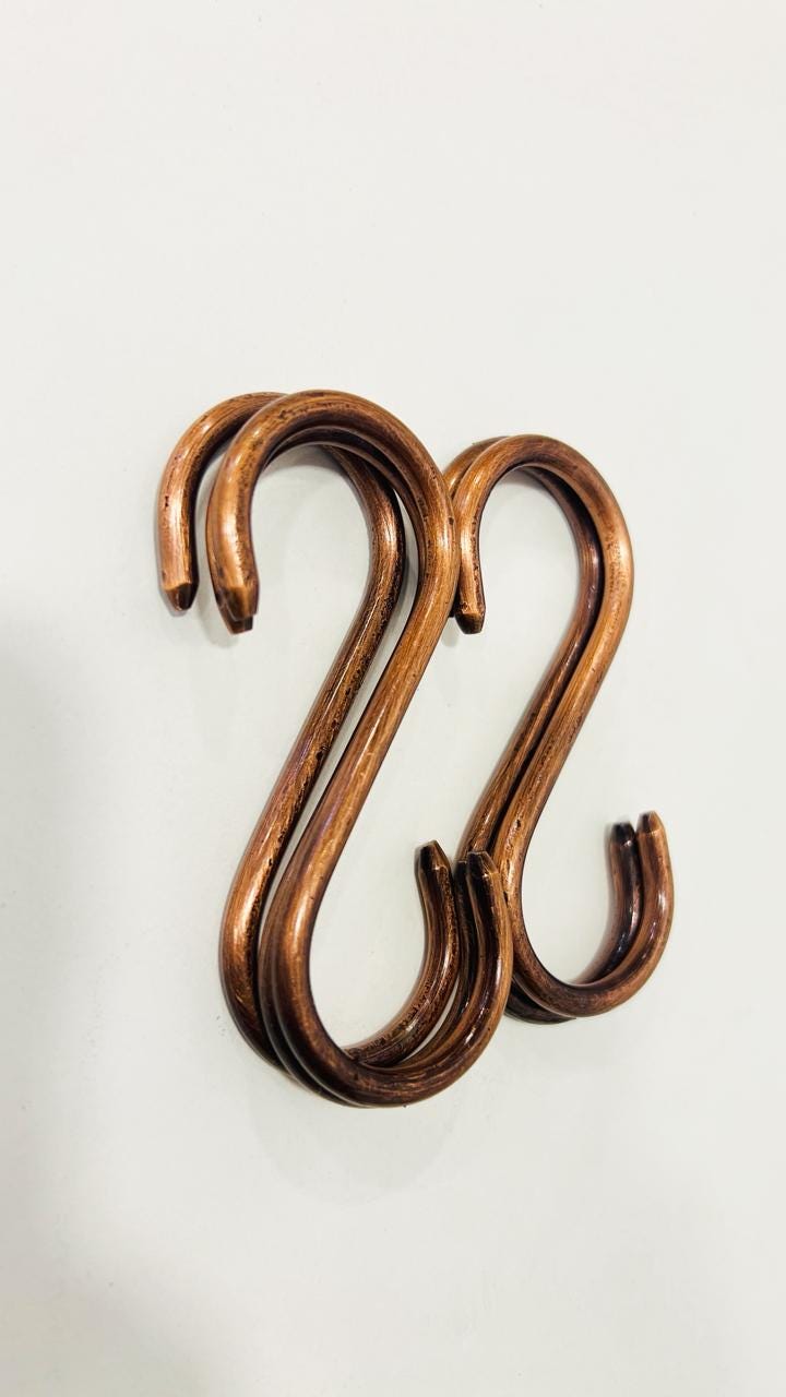Unlacquered Solid Brass and copper S-Hooks, Kitchen Utensil.