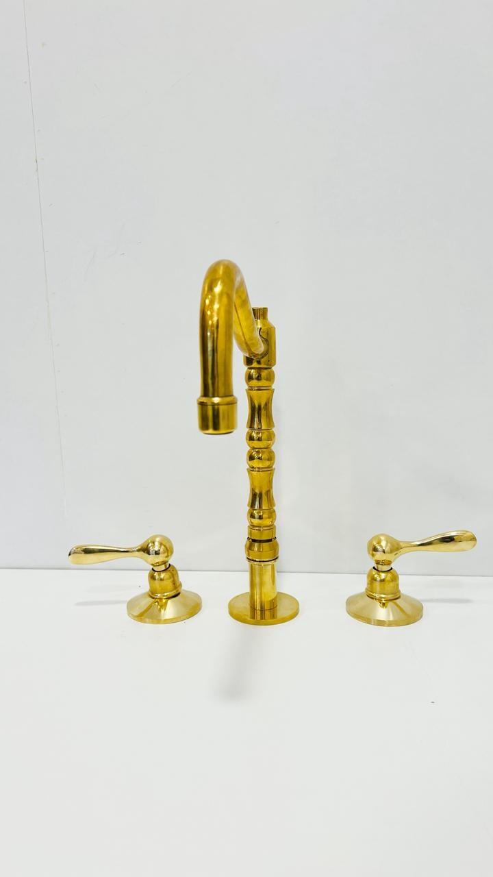 Unlacquered Solid brass bathroom 3 holes faucet, Widespread 3-Hole, bathroom accessories.