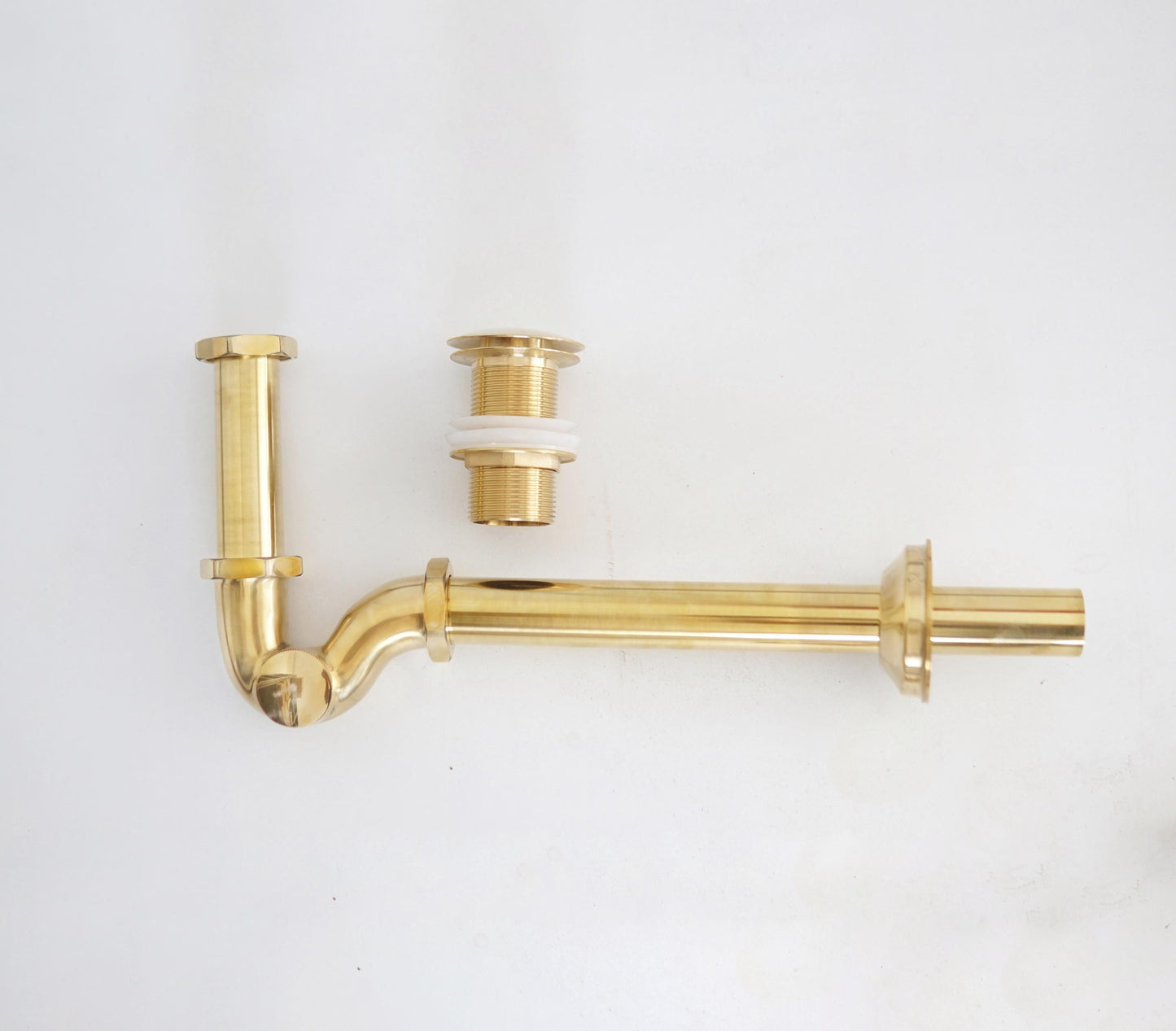 Unlacquered Brass P-Trap & Drain Set, Brass Pop Up Drain Bathroom Sink Drain Stopper.