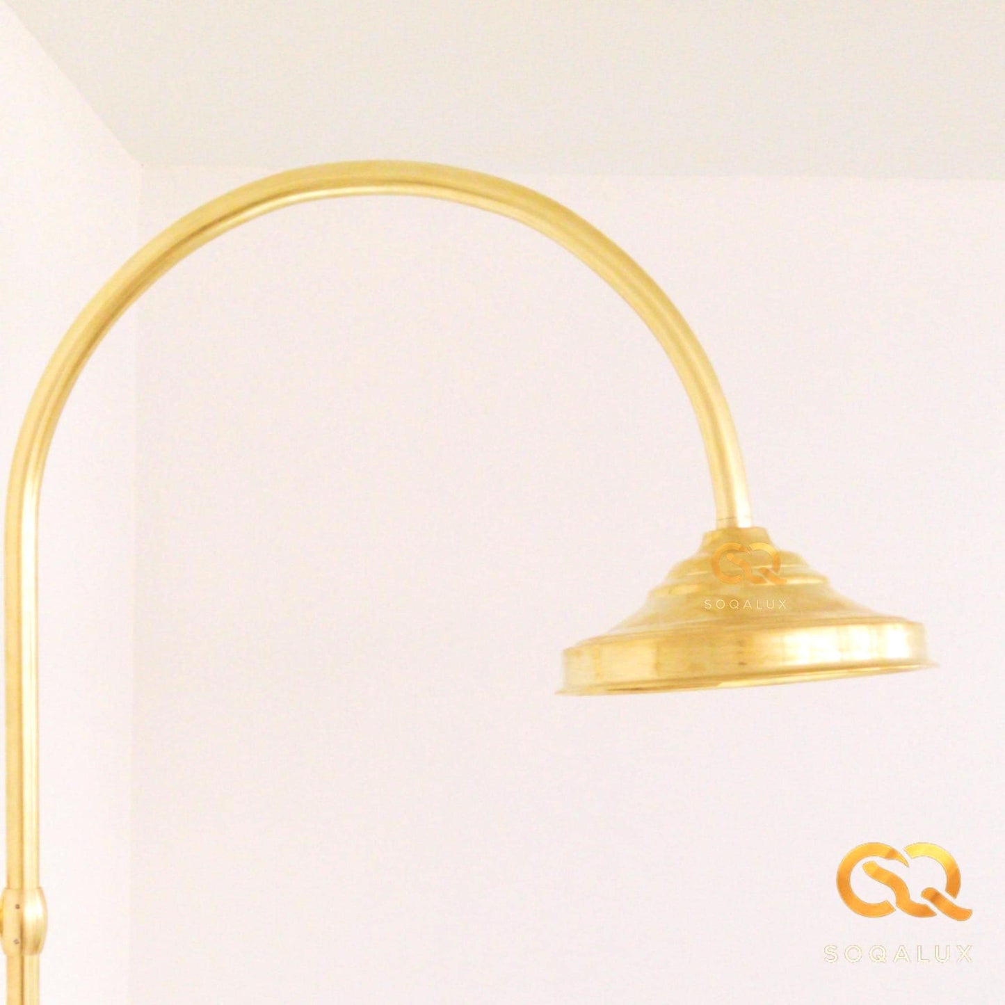 Unlacquered Solid Brass Shower Head With Extension Arm.
