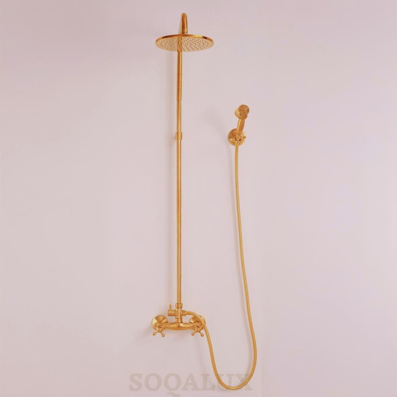 Unlacquered Brass Shower System, Wall-Mounted Shower, outdoor shower.