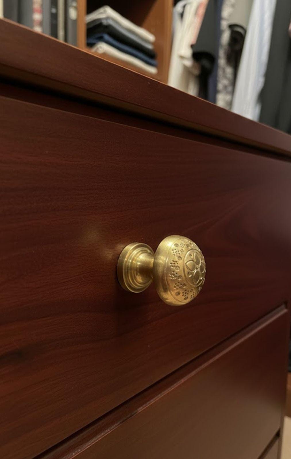 Unlacquered Brass Ball Cabinet Knobs- Engraved Drawer Pulls Handles.
