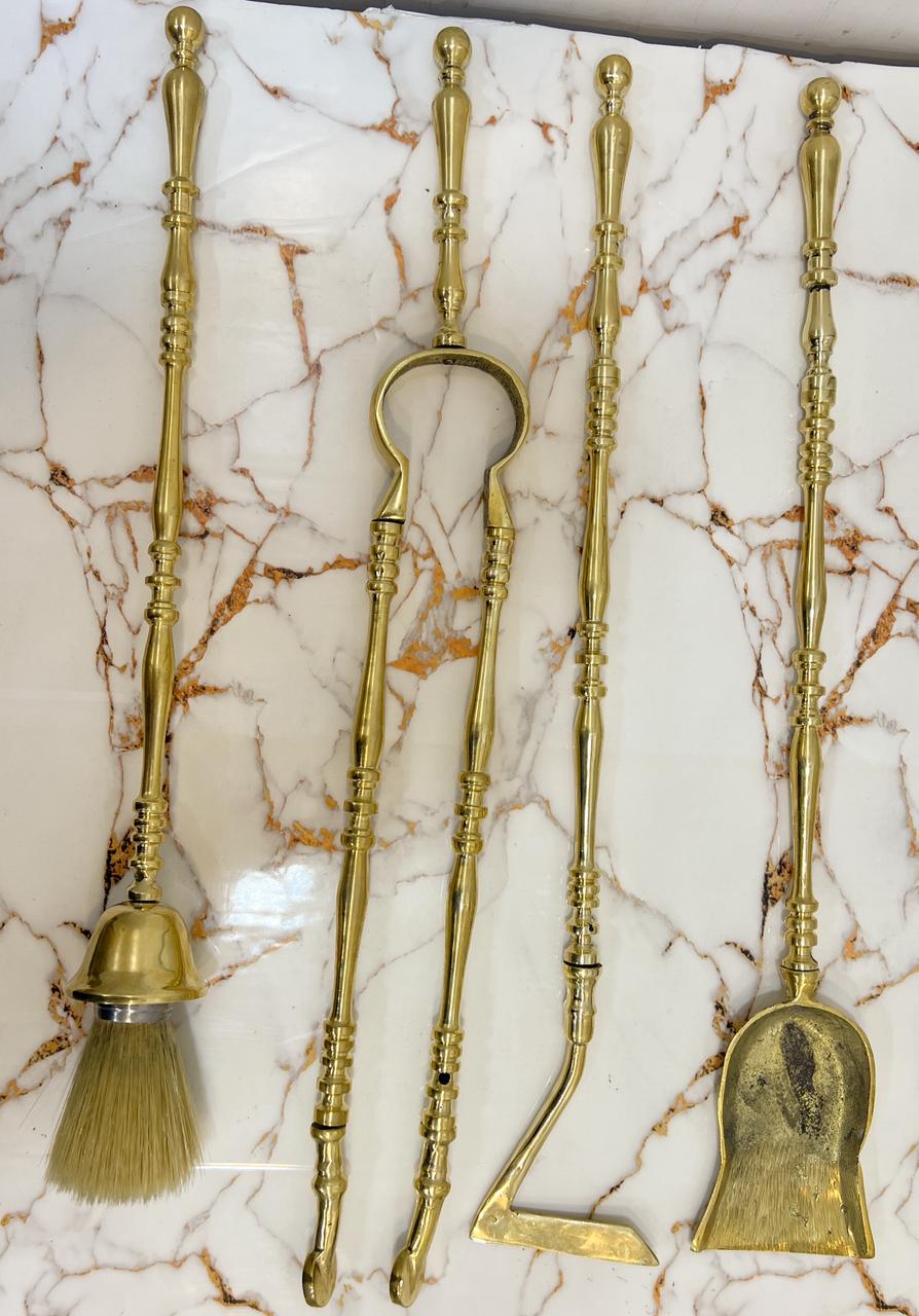 Unlacquered Solid Brass Fireplace Tool Set, Hearth Accessories