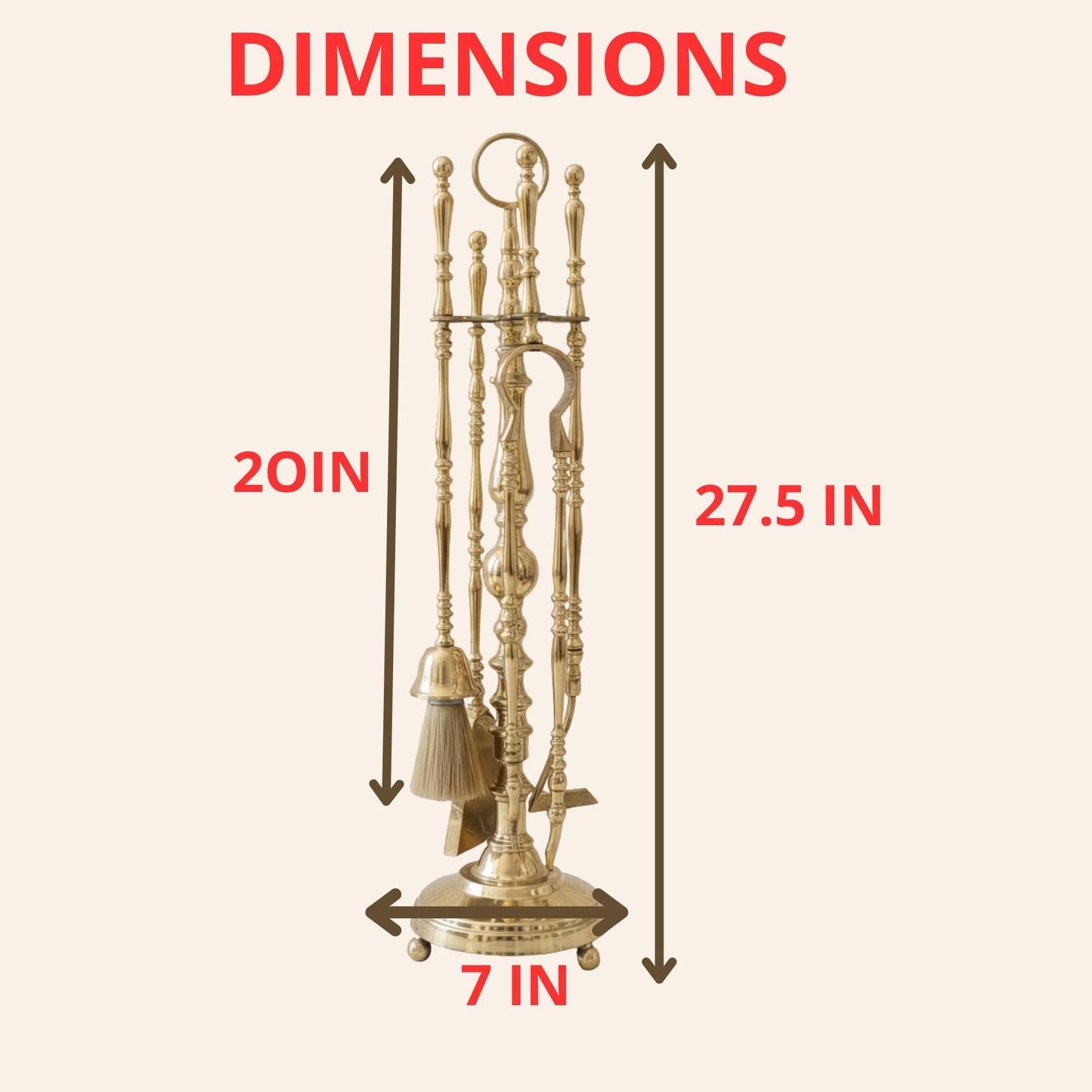 Unlacquered Solid Brass Fireplace Tool Set, Hearth Accessories