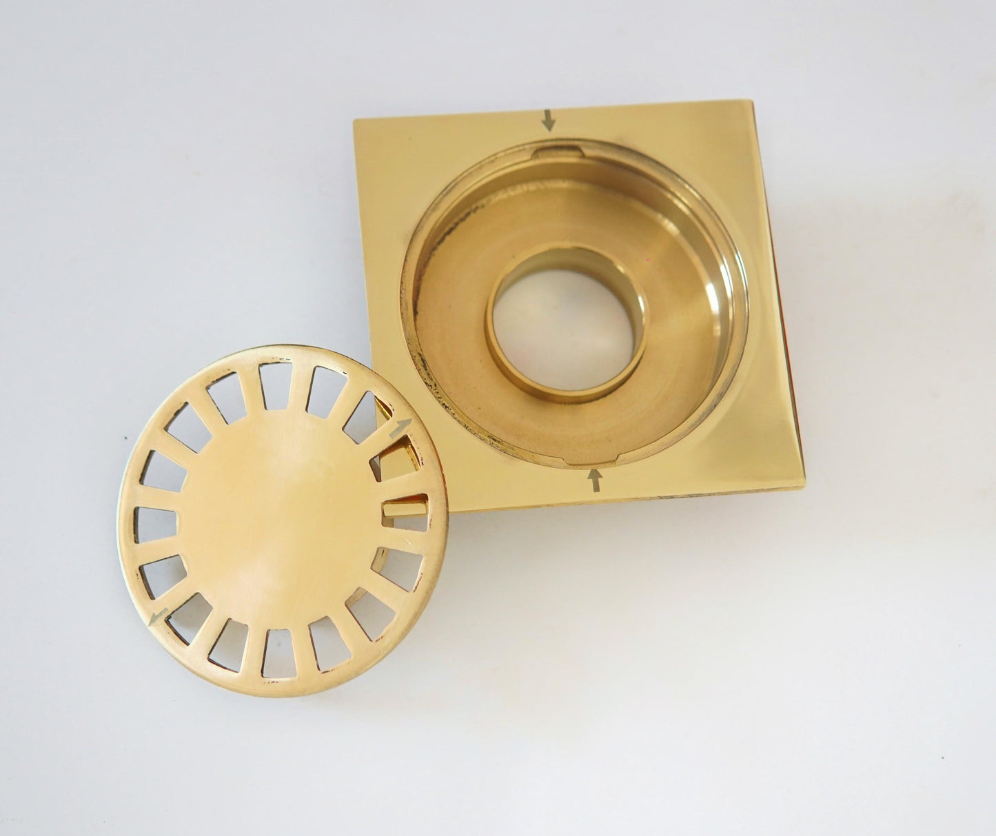 Unlacquered Brass Square Shower Floor Drain, Vintage Drain Cover.