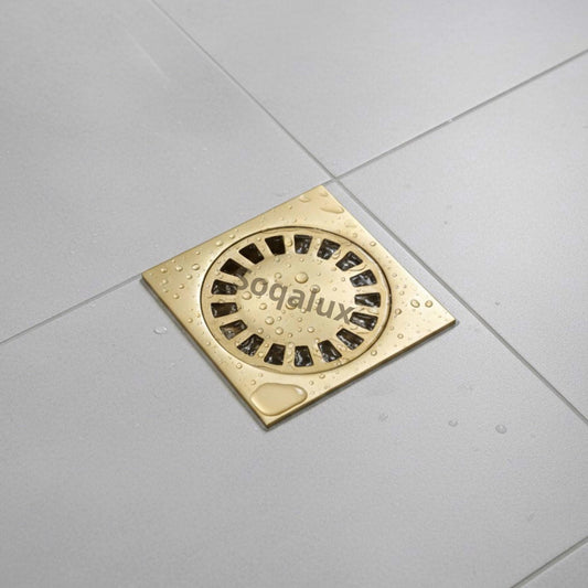 Unlacquered Brass Square Shower Floor Drain, Vintage Drain Cover.