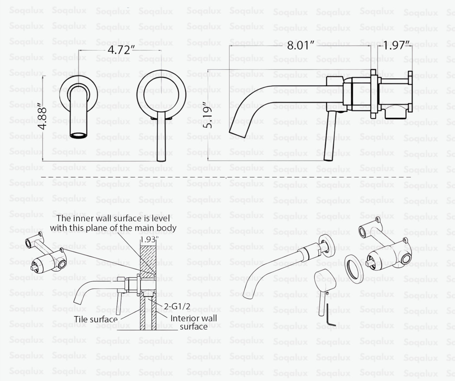 Unlacquered Brass Wall Mount Faucet, Single Handle Vanity Sink Faucet.