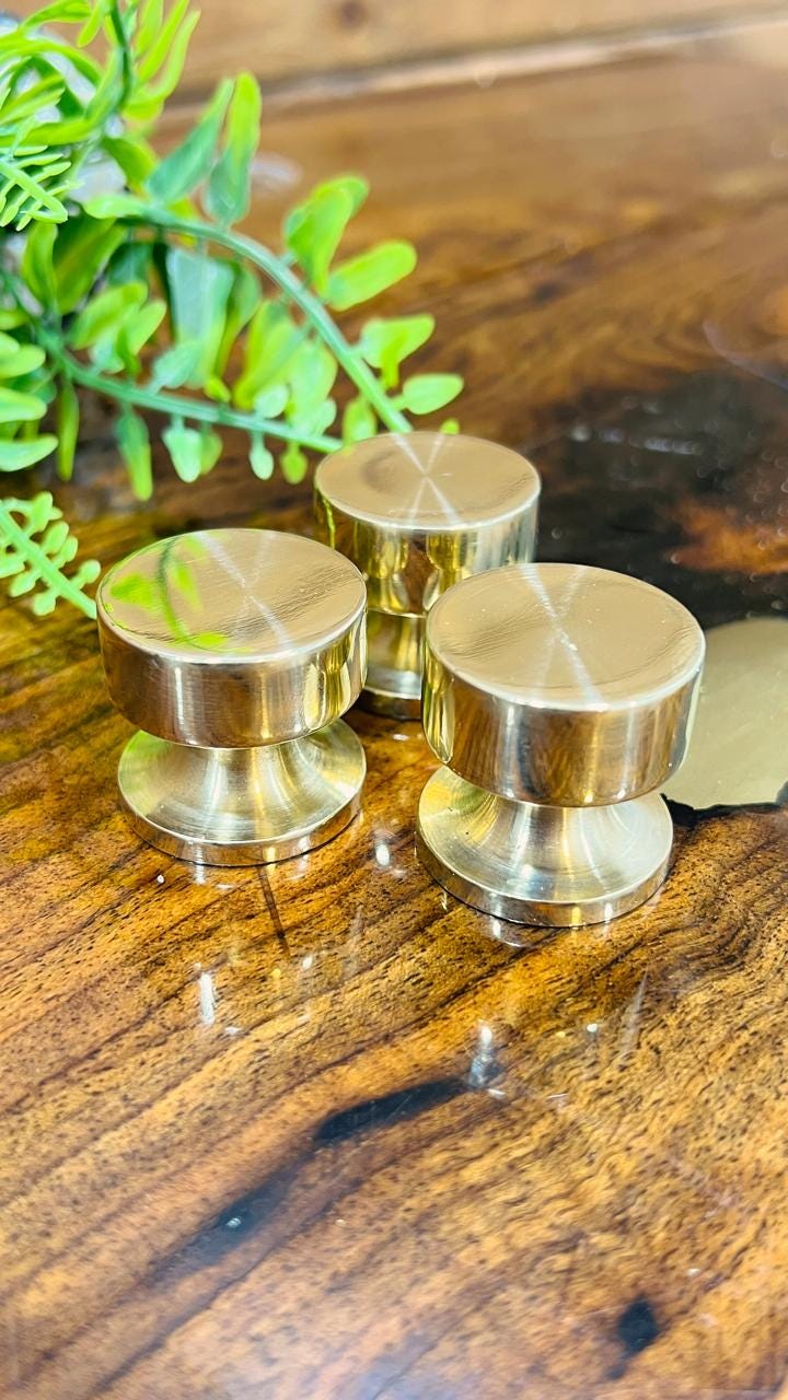 Unlacquered Solid Brass Round Knobs: Kitchen Cabinet Knobs.