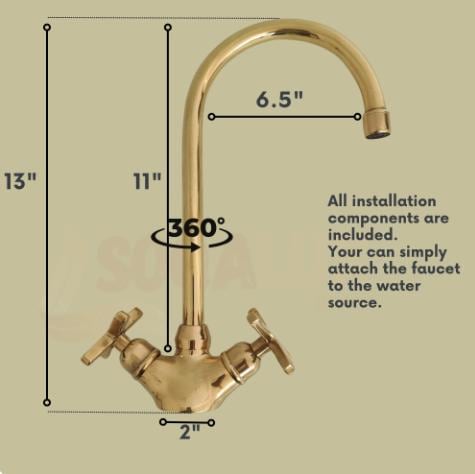 Unlacquered Solid Brass kitchen Faucet, Bar faucet, Sink Single Hole.
