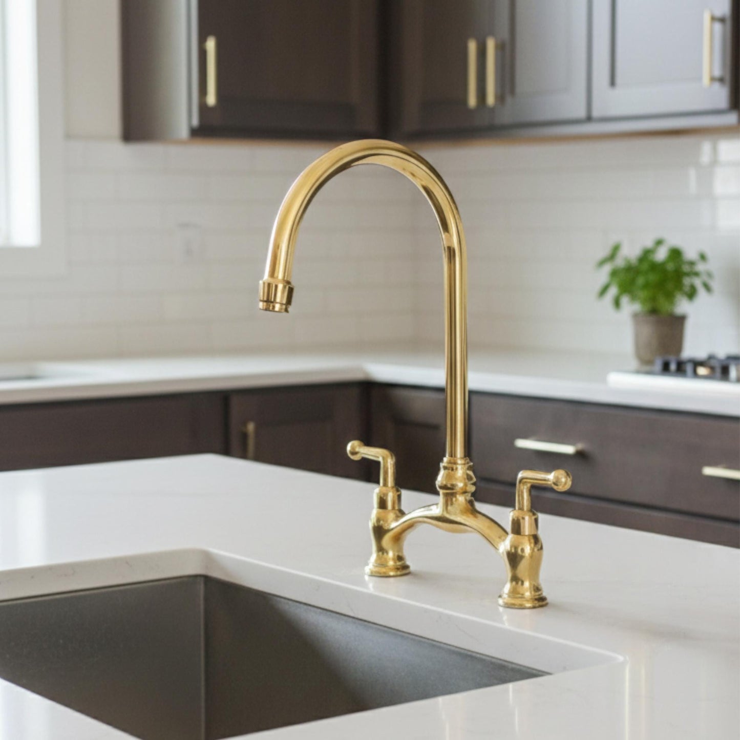 Unlacquered Solid Brass Kitchen Faucet, Antique Deck Mounted Faucet.