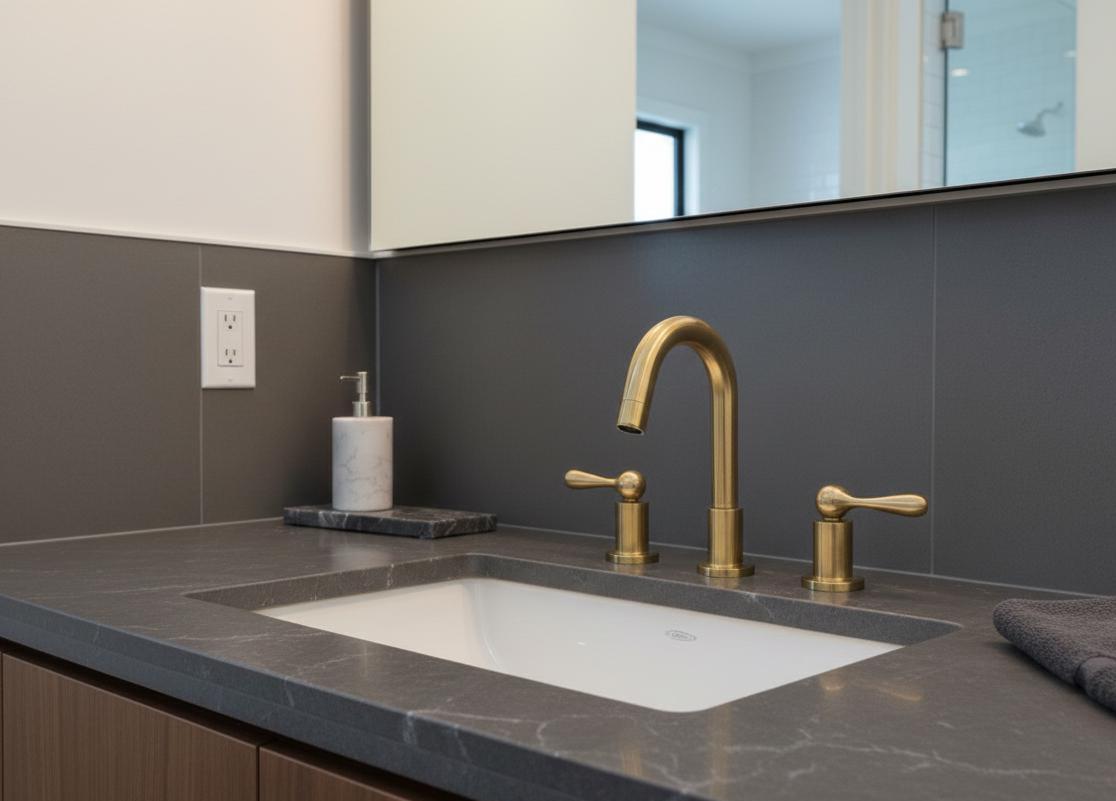 Unlacquered Solid Brass Bathroom Faucet, Widespread 3-Hole Sink Fixture.