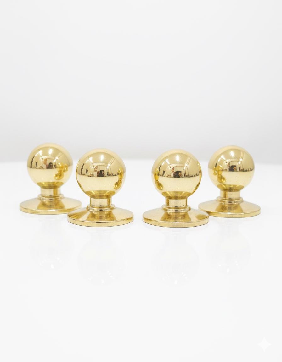Unlacquered Brass Ball Cabinet Knobs, Drawer Brass Knobs