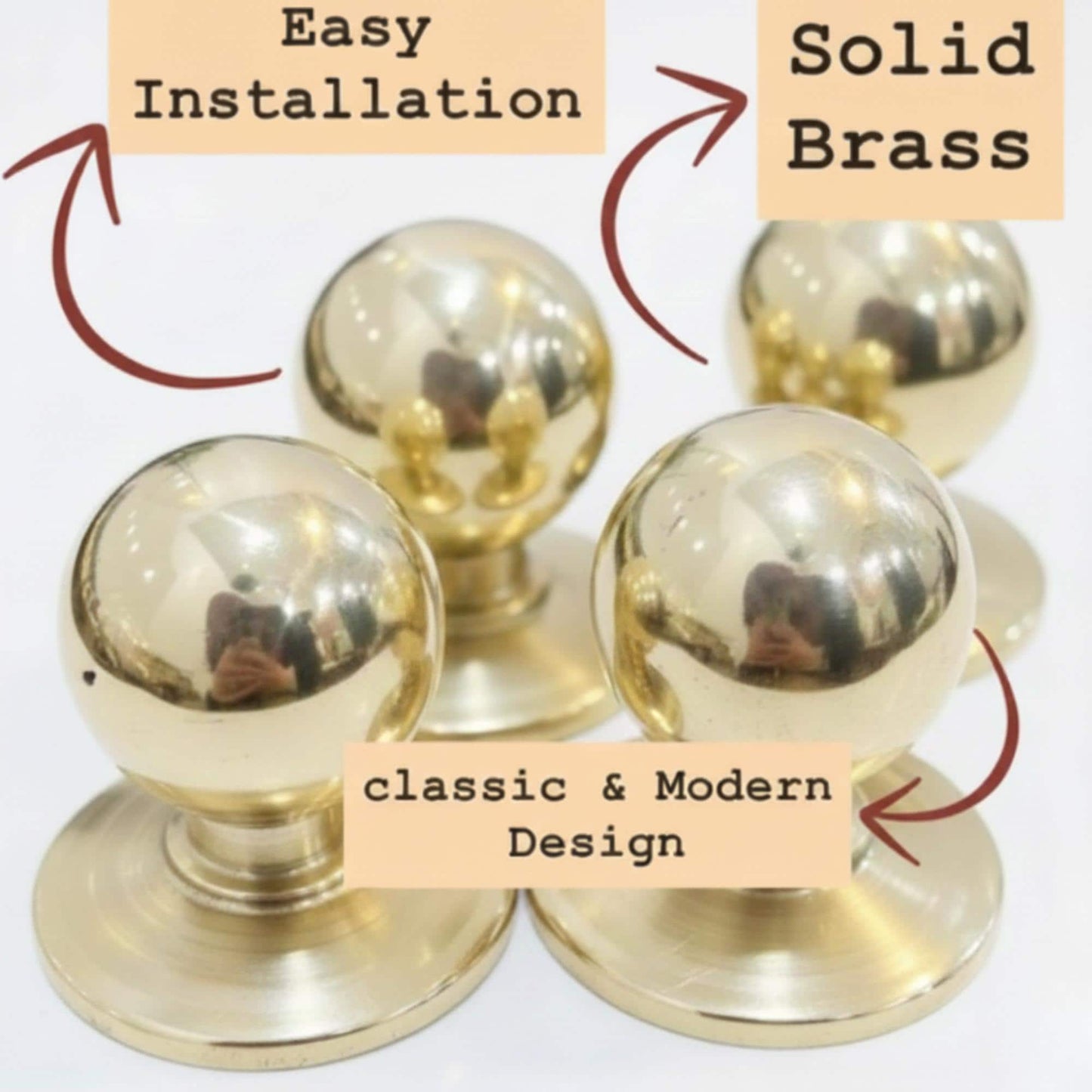 Unlacquered Brass Ball Cabinet Knobs, Drawer Brass Knobs