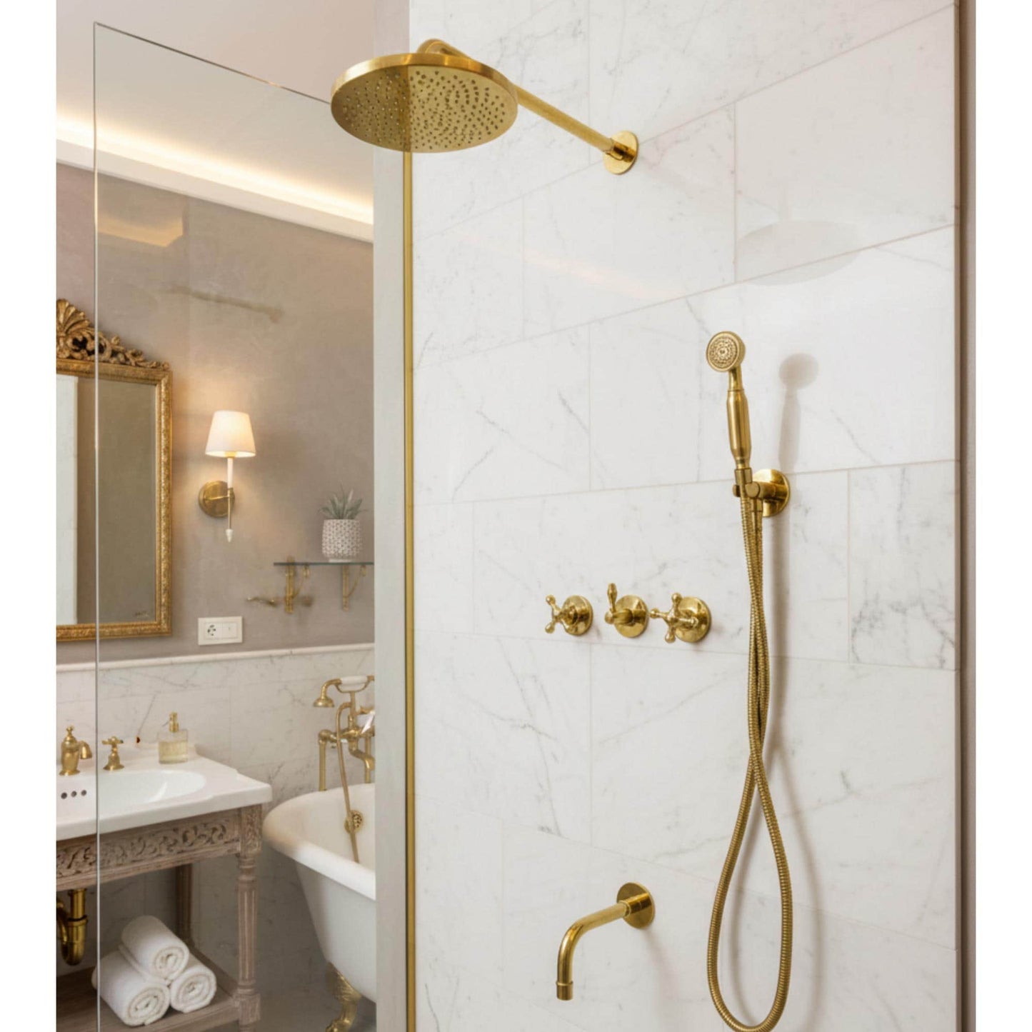 Unlacquered Solid brass shower system set, shower valve.