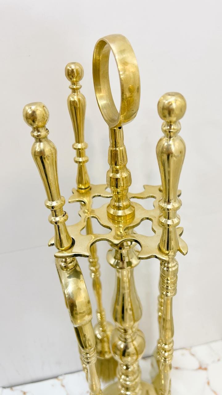 Unlacquered Solid Brass Fireplace Tool Set, Hearth Accessories